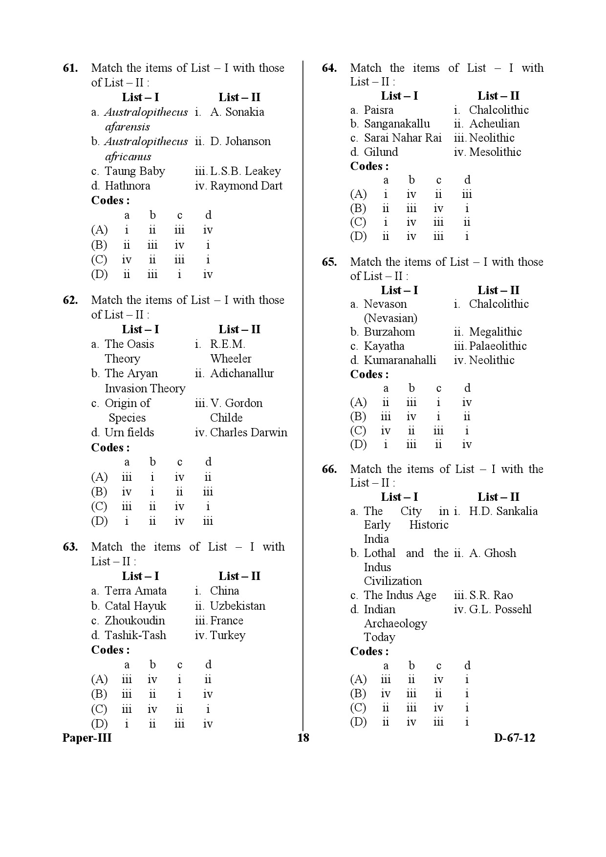 UGC NET Archaeology Question Paper III December 2012 18