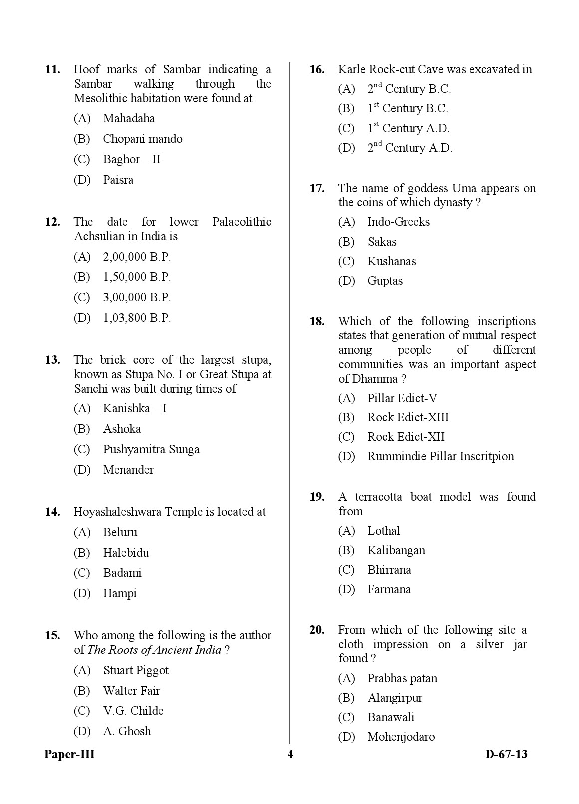 UGC NET Archaeology Question Paper III December 2013 4