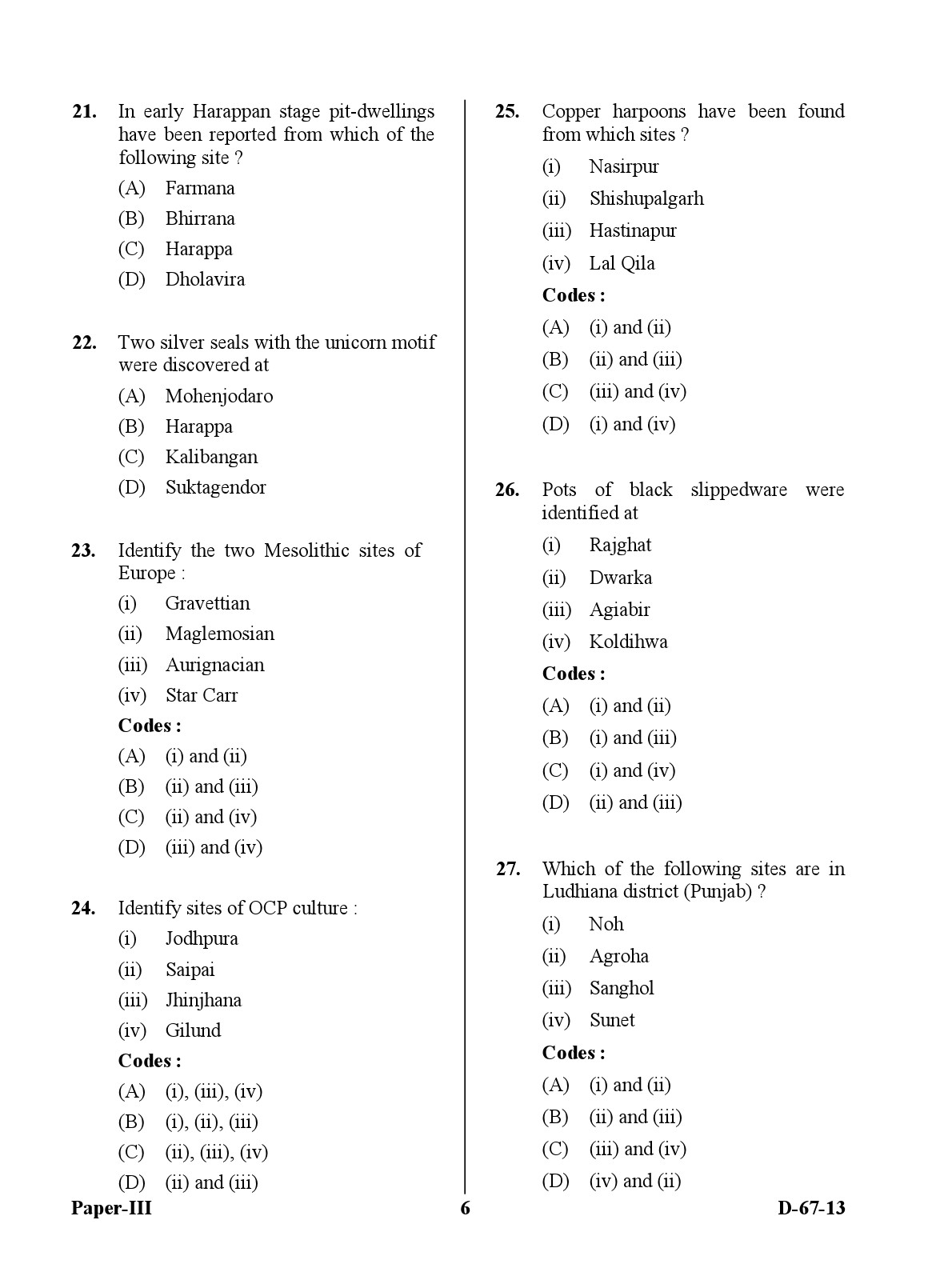 UGC NET Archaeology Question Paper III December 2013 6