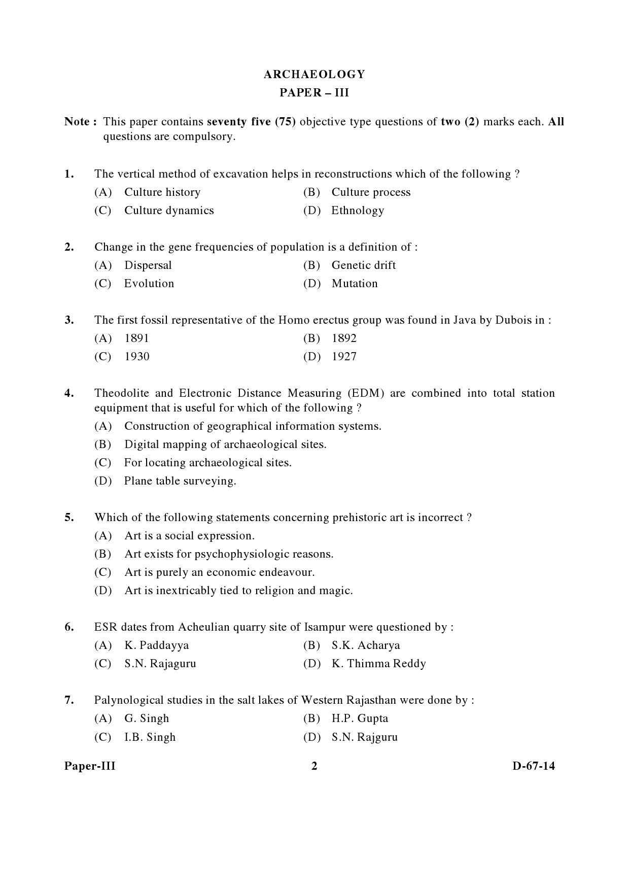 UGC NET Archaeology Question Paper III December 2014 2