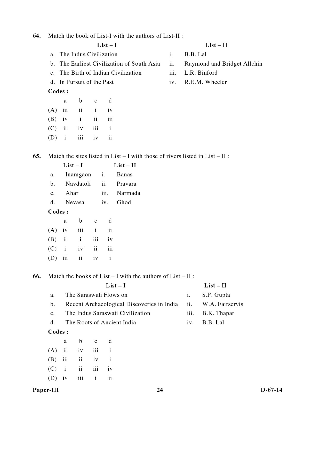 UGC NET Archaeology Question Paper III December 2014 24