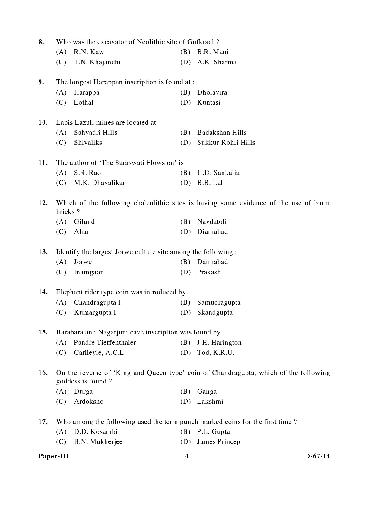 UGC NET Archaeology Question Paper III December 2014 4