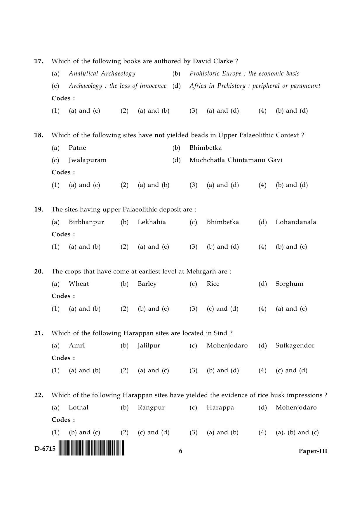 UGC NET Archaeology Question Paper III December 2015 6