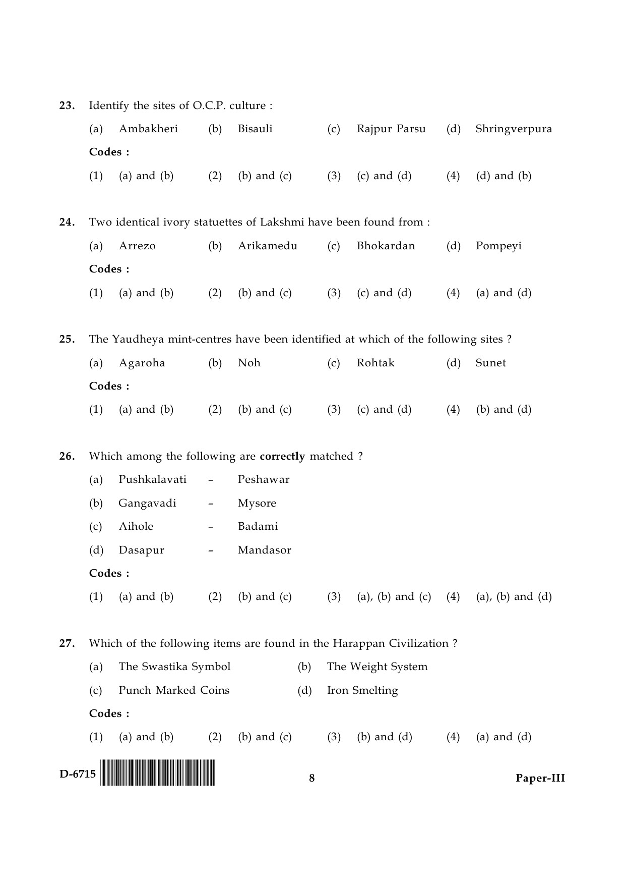 UGC NET Archaeology Question Paper III December 2015 8