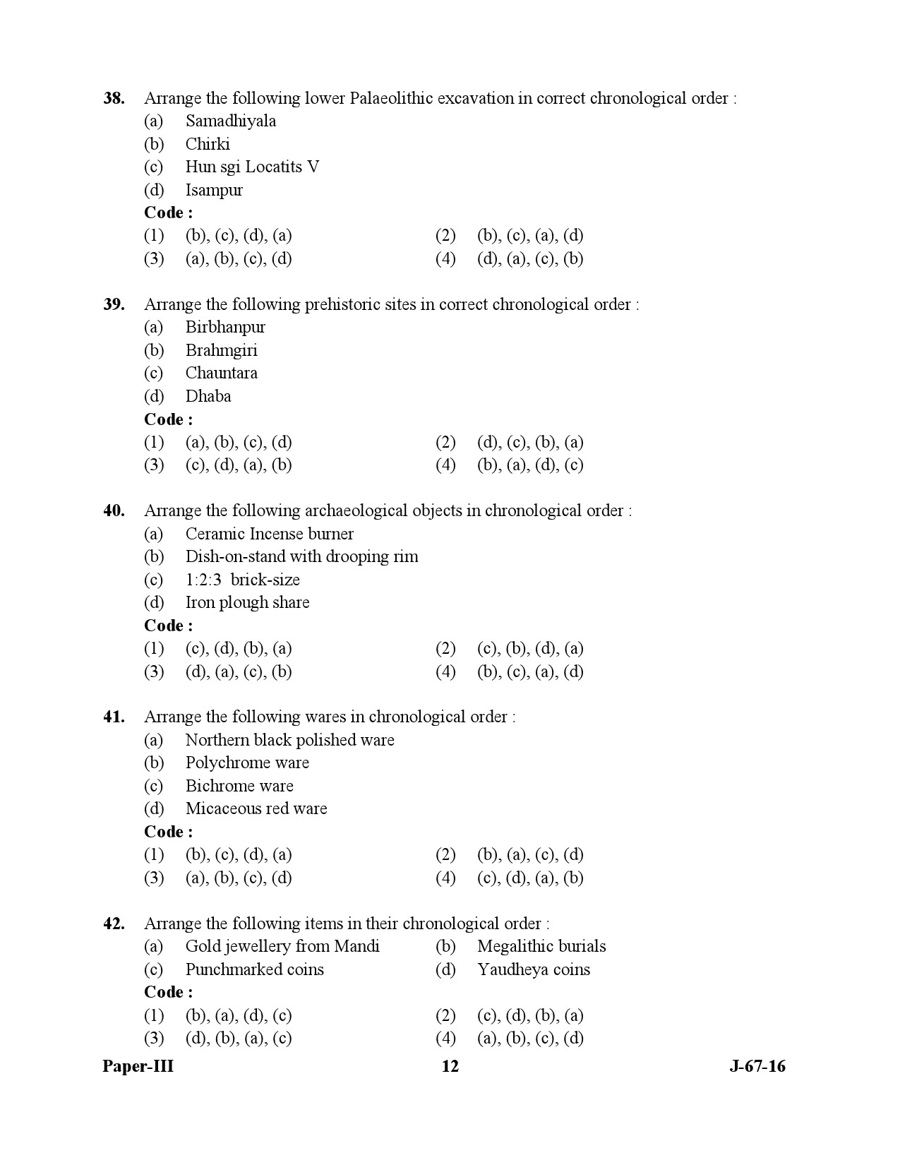 UGC NET Archaeology Question Paper III July 2016 12