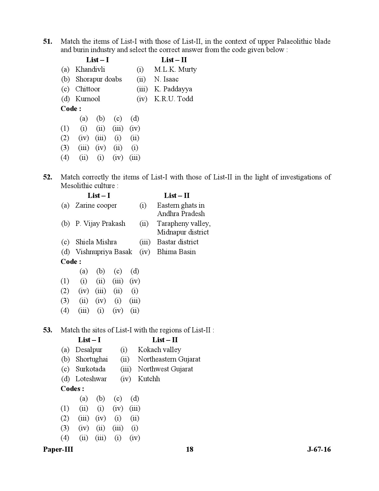 UGC NET Archaeology Question Paper III July 2016 18