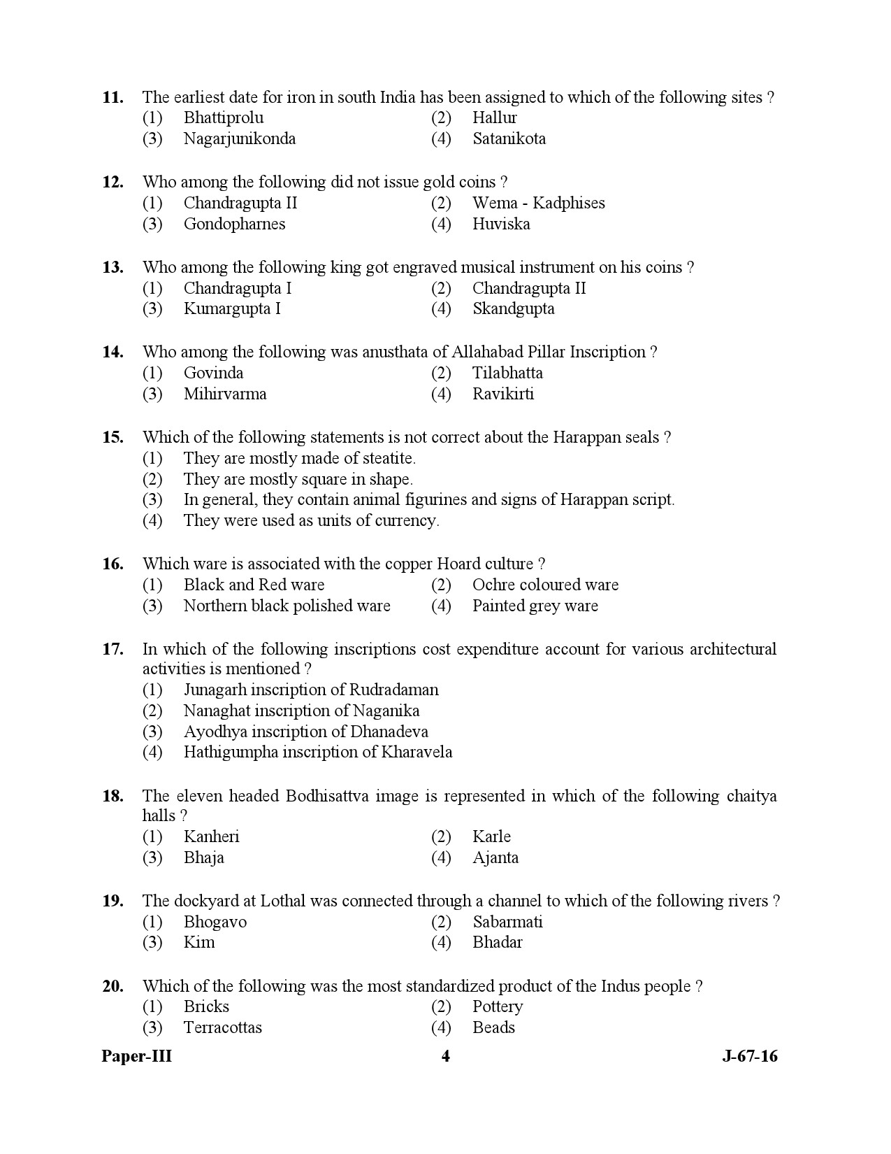 UGC NET Archaeology Question Paper III July 2016 4