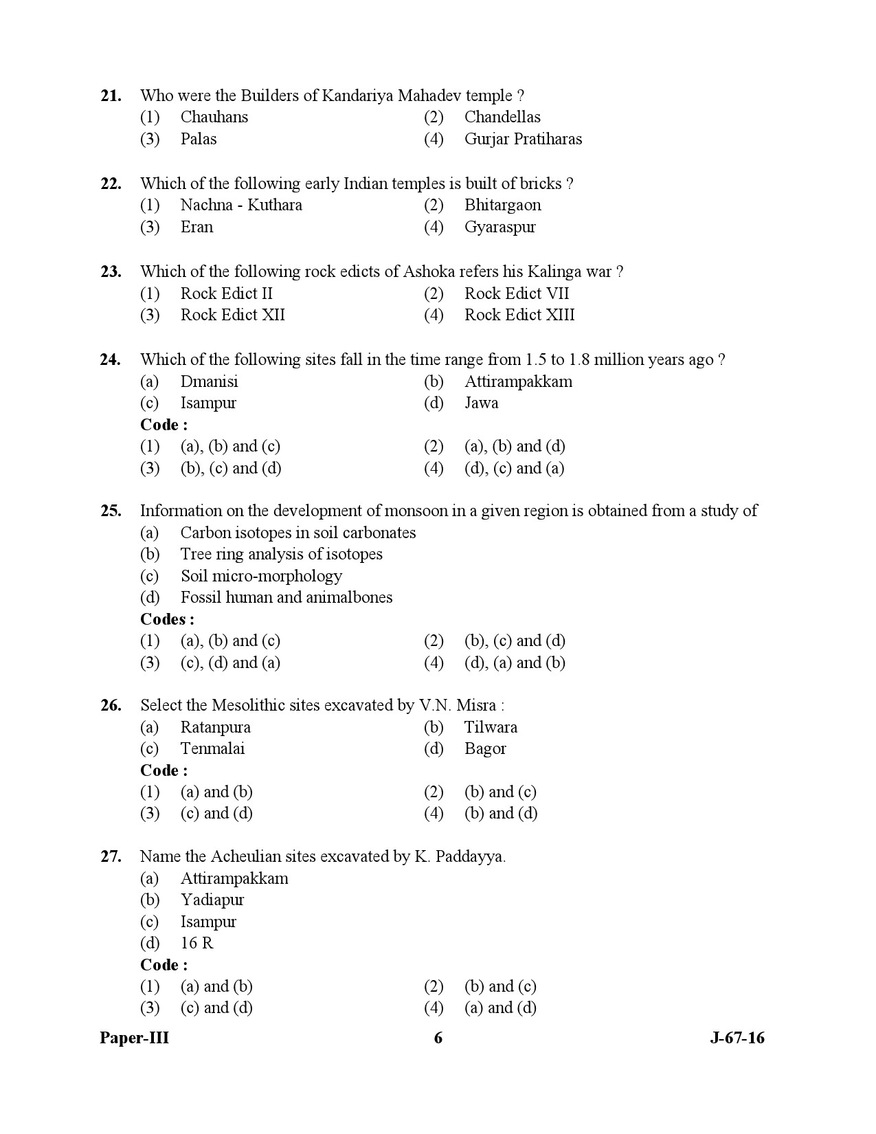 UGC NET Archaeology Question Paper III July 2016 6