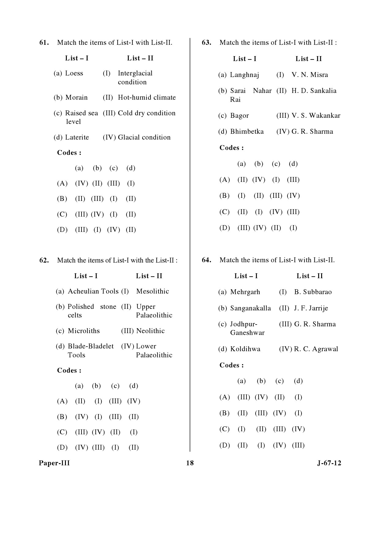 UGC NET Archaeology Question Paper III June 2012 18