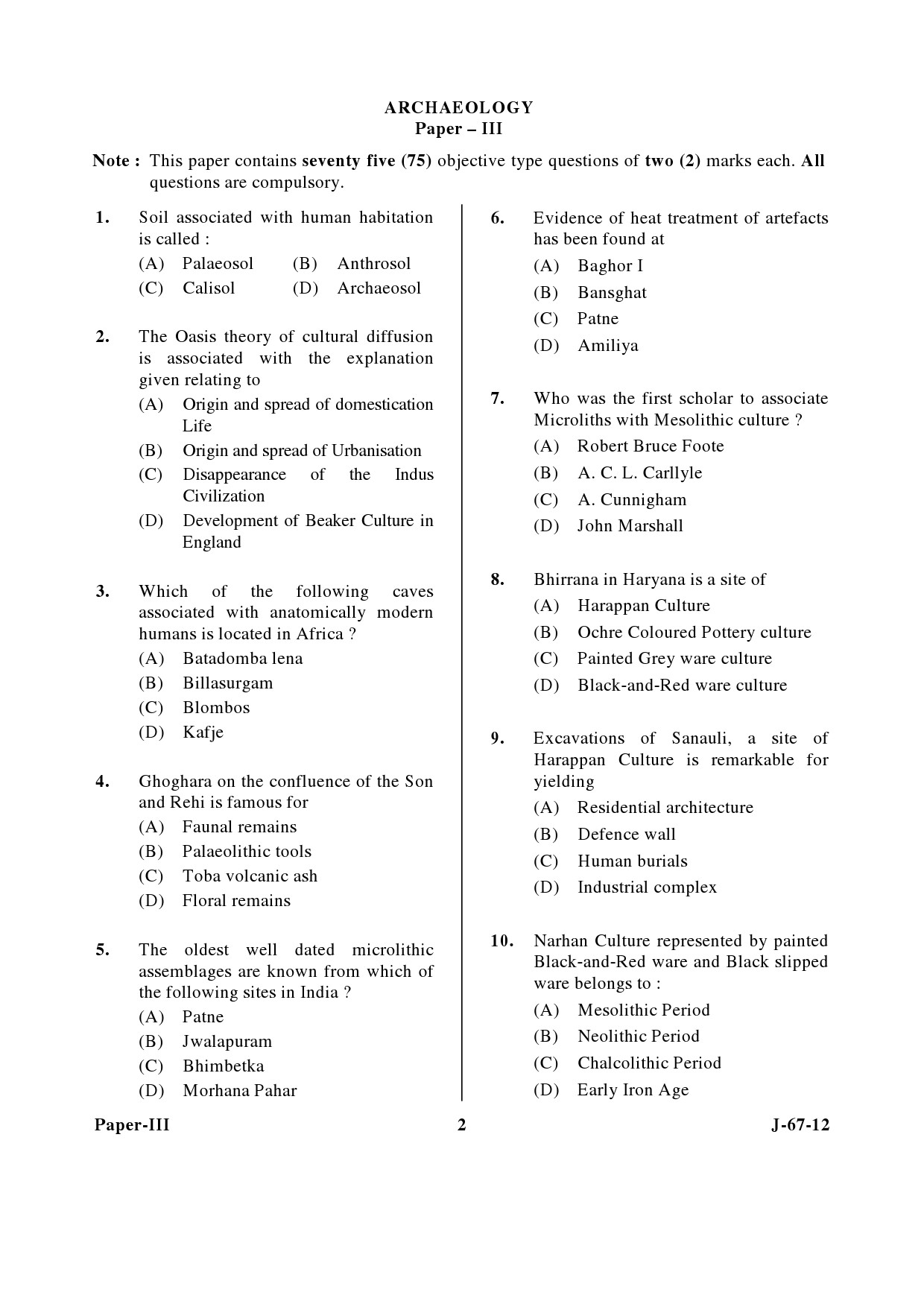 UGC NET Archaeology Question Paper III June 2012 2