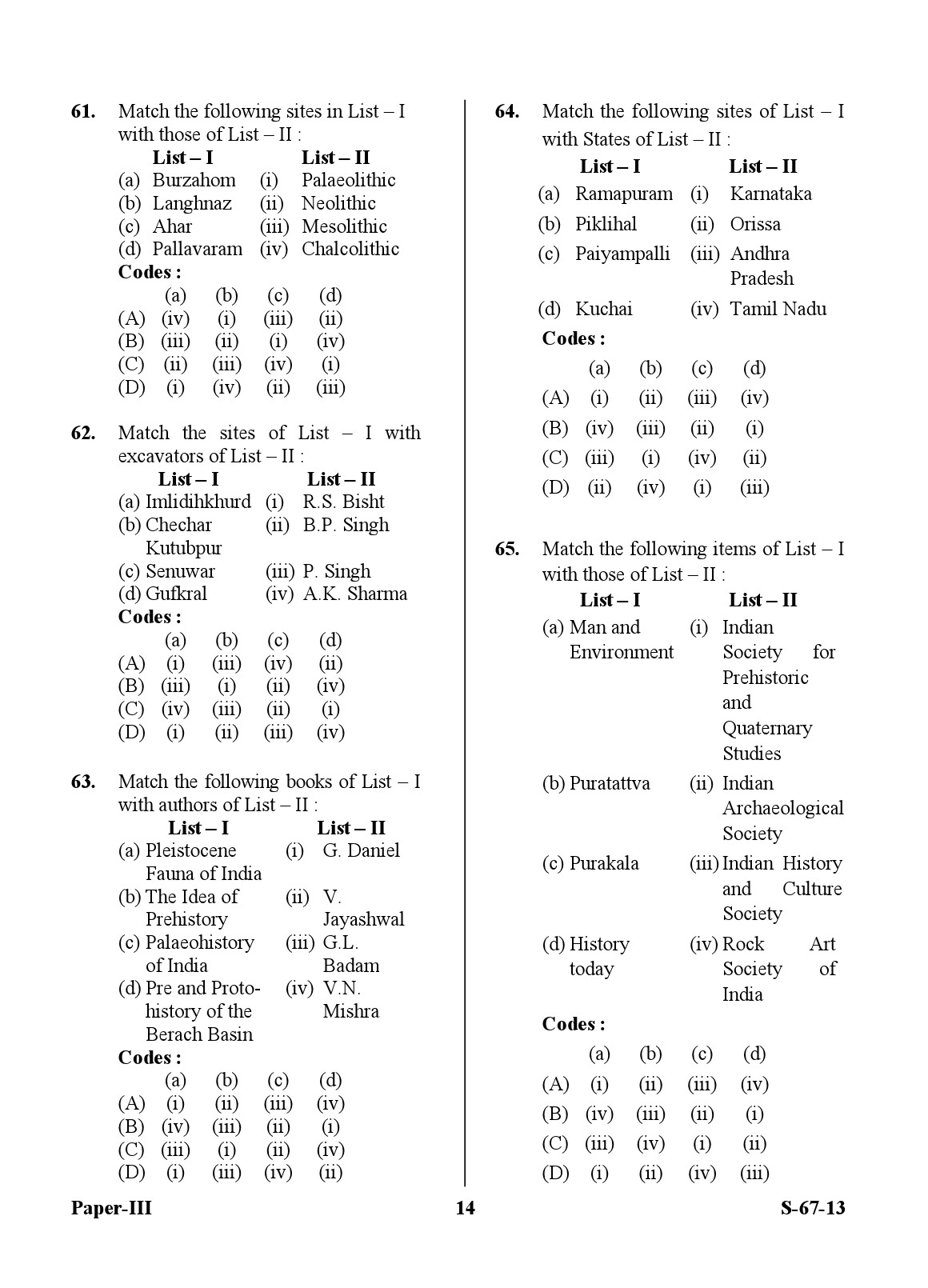 UGC NET Archaeology Question Paper III June 2013 14