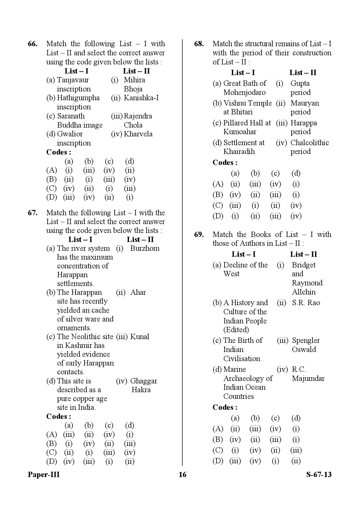 UGC NET Archaeology Question Paper III June 2013 16