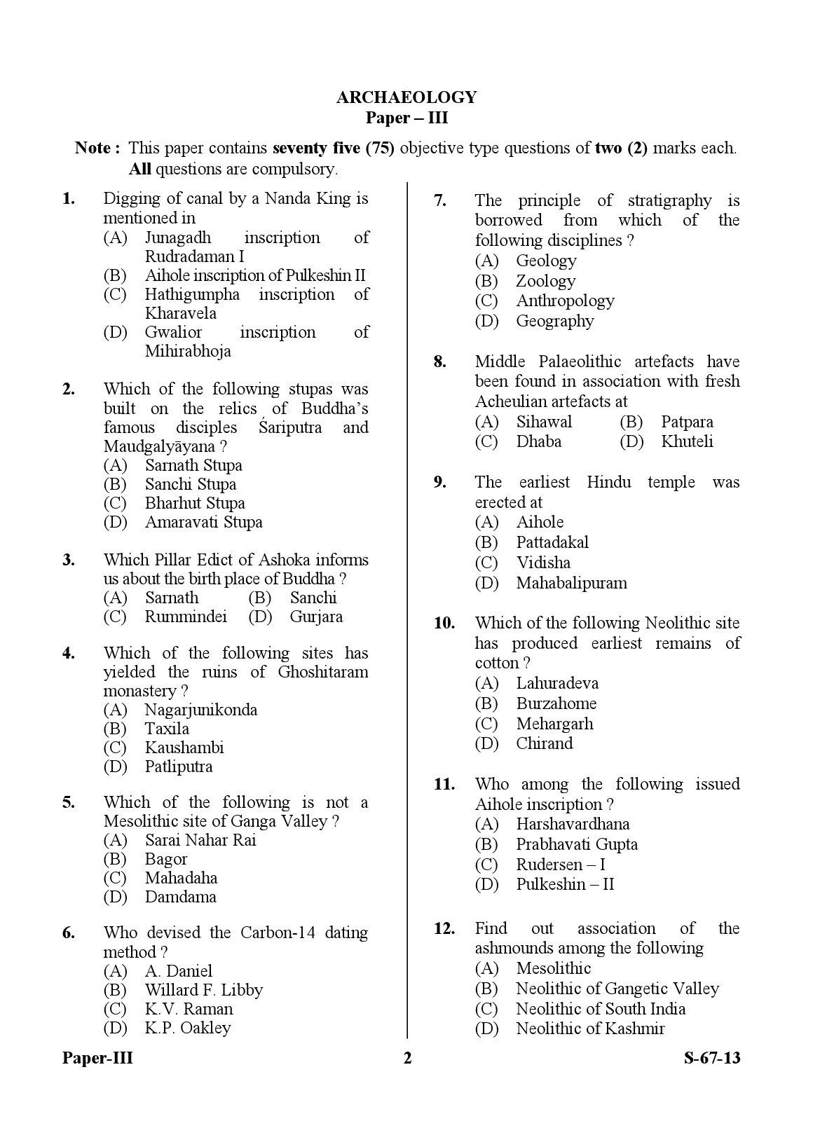 UGC NET Archaeology Question Paper III June 2013 2