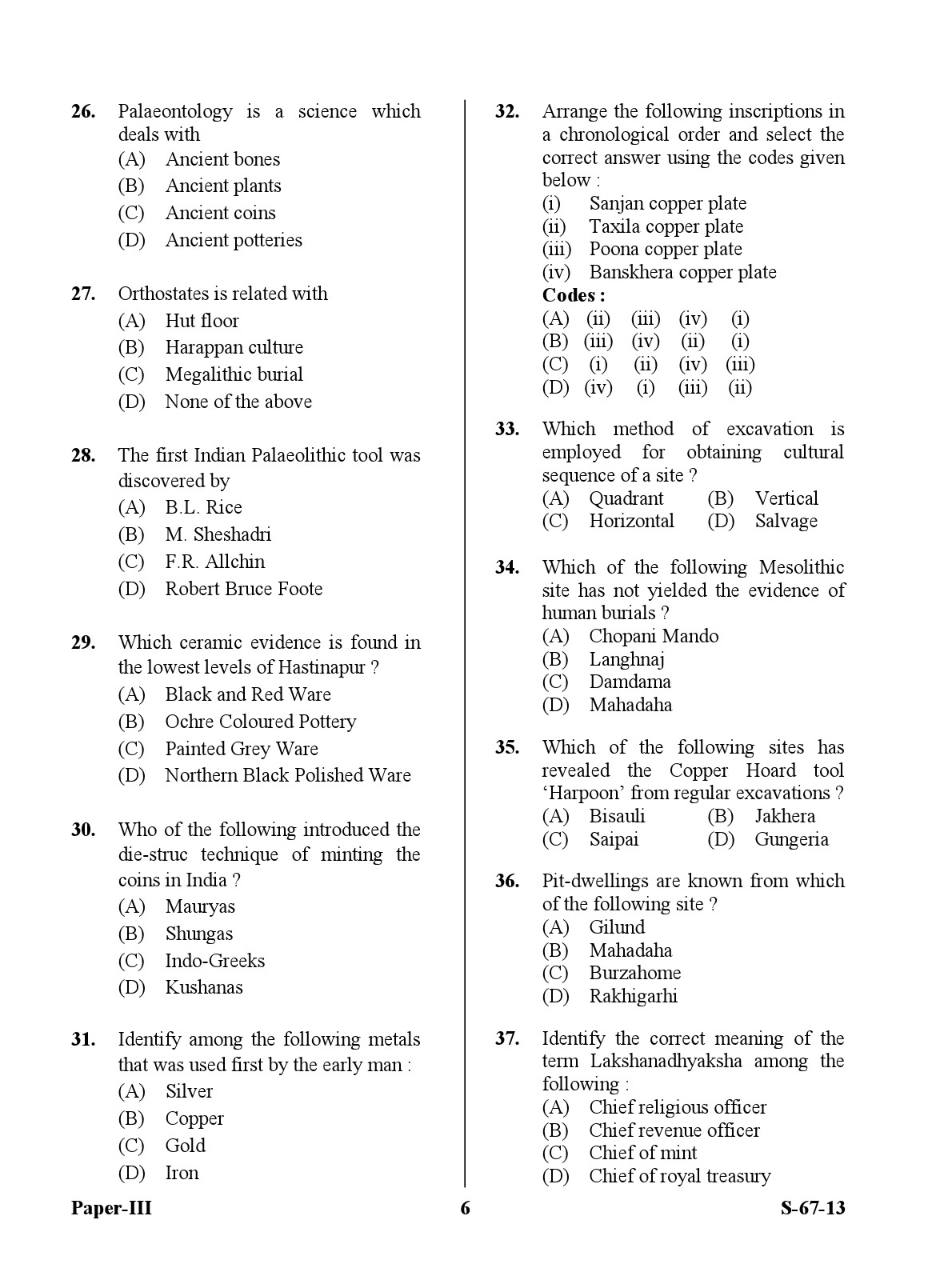 UGC NET Archaeology Question Paper III June 2013 6