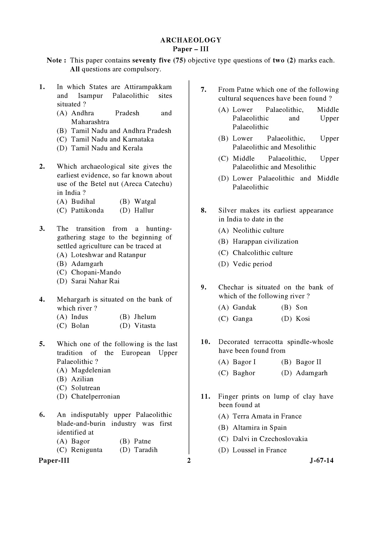 UGC NET Archaeology Question Paper III June 2014 2