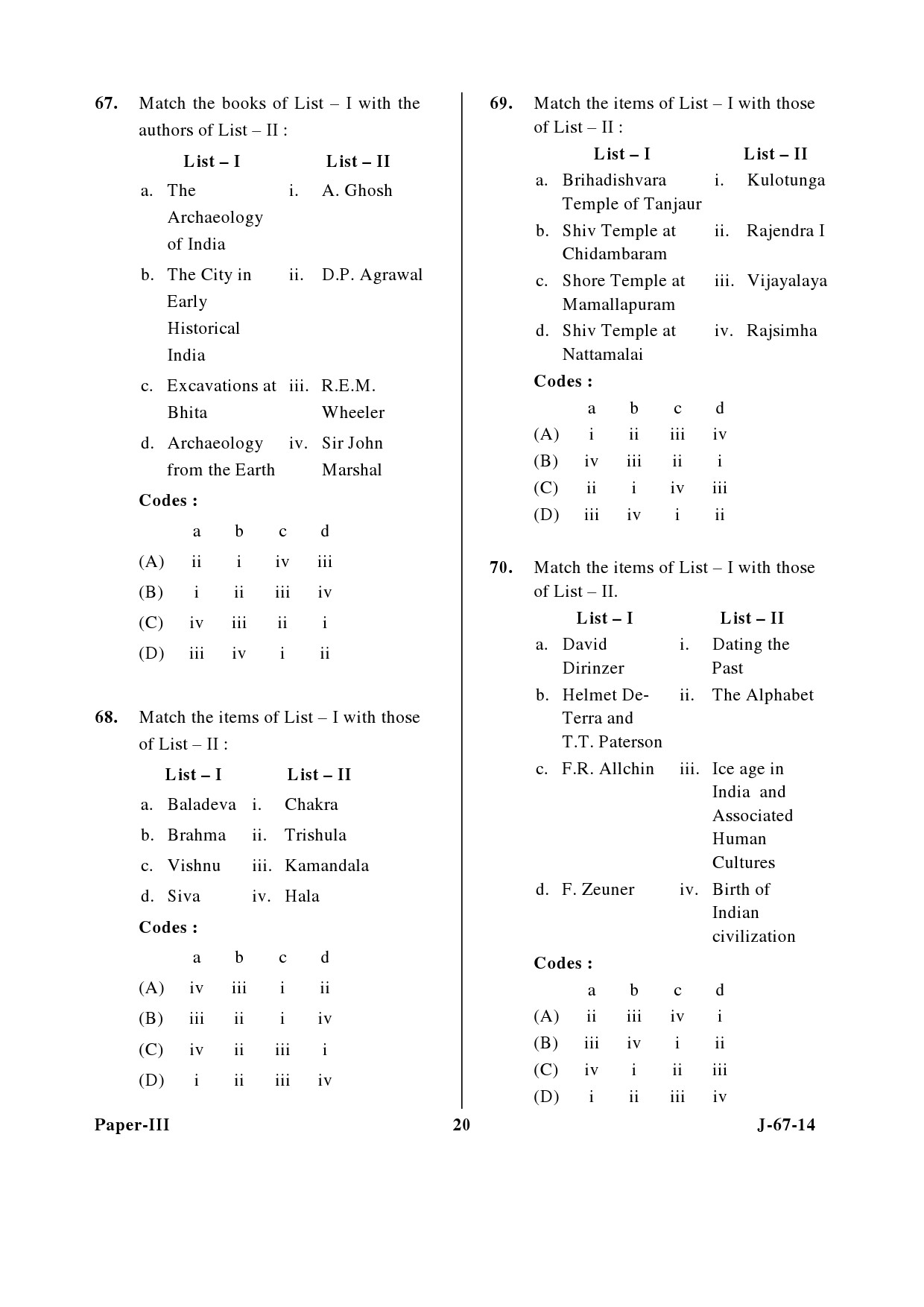 UGC NET Archaeology Question Paper III June 2014 20