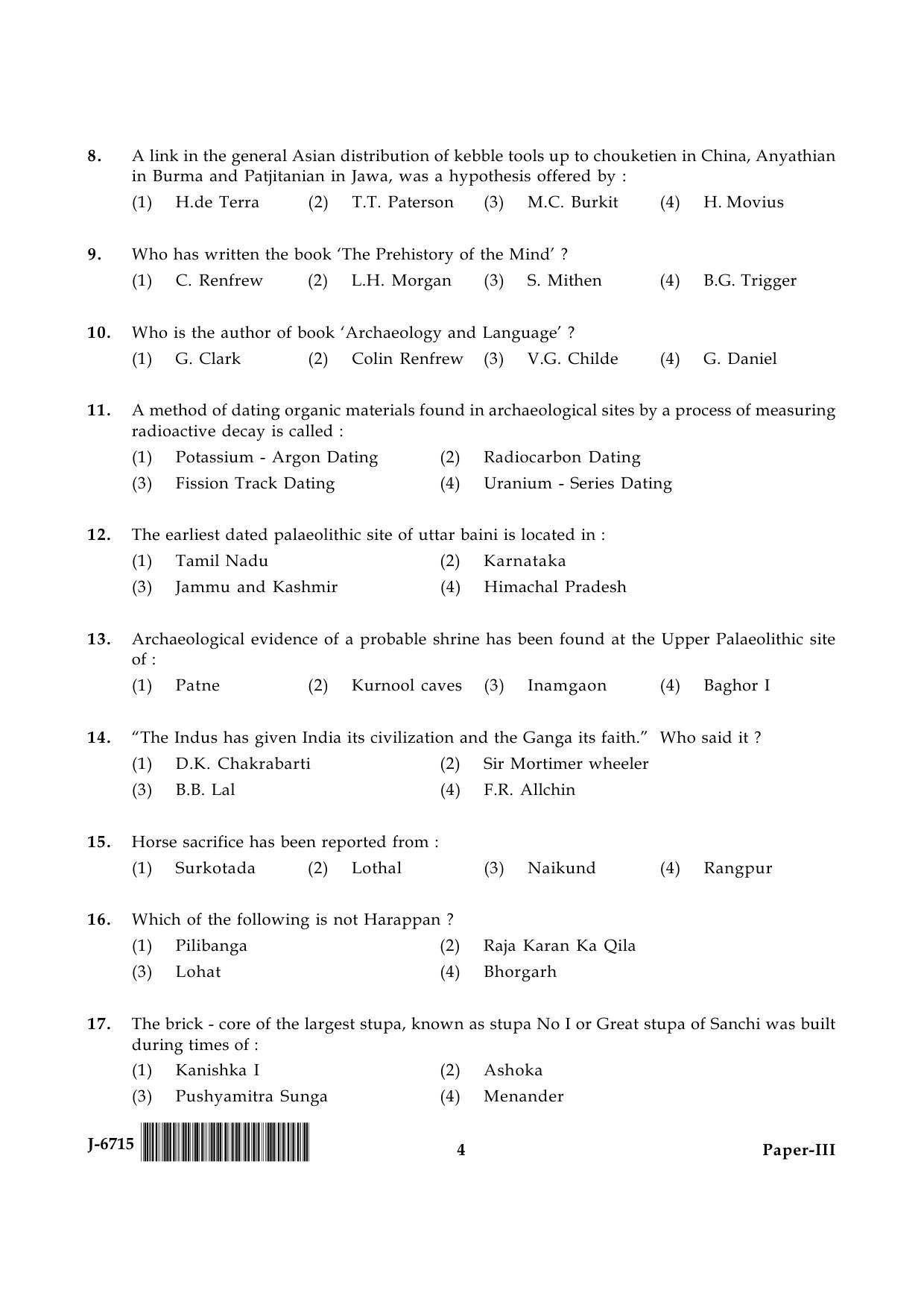 UGC NET Archaeology Question Paper III June 2015 4