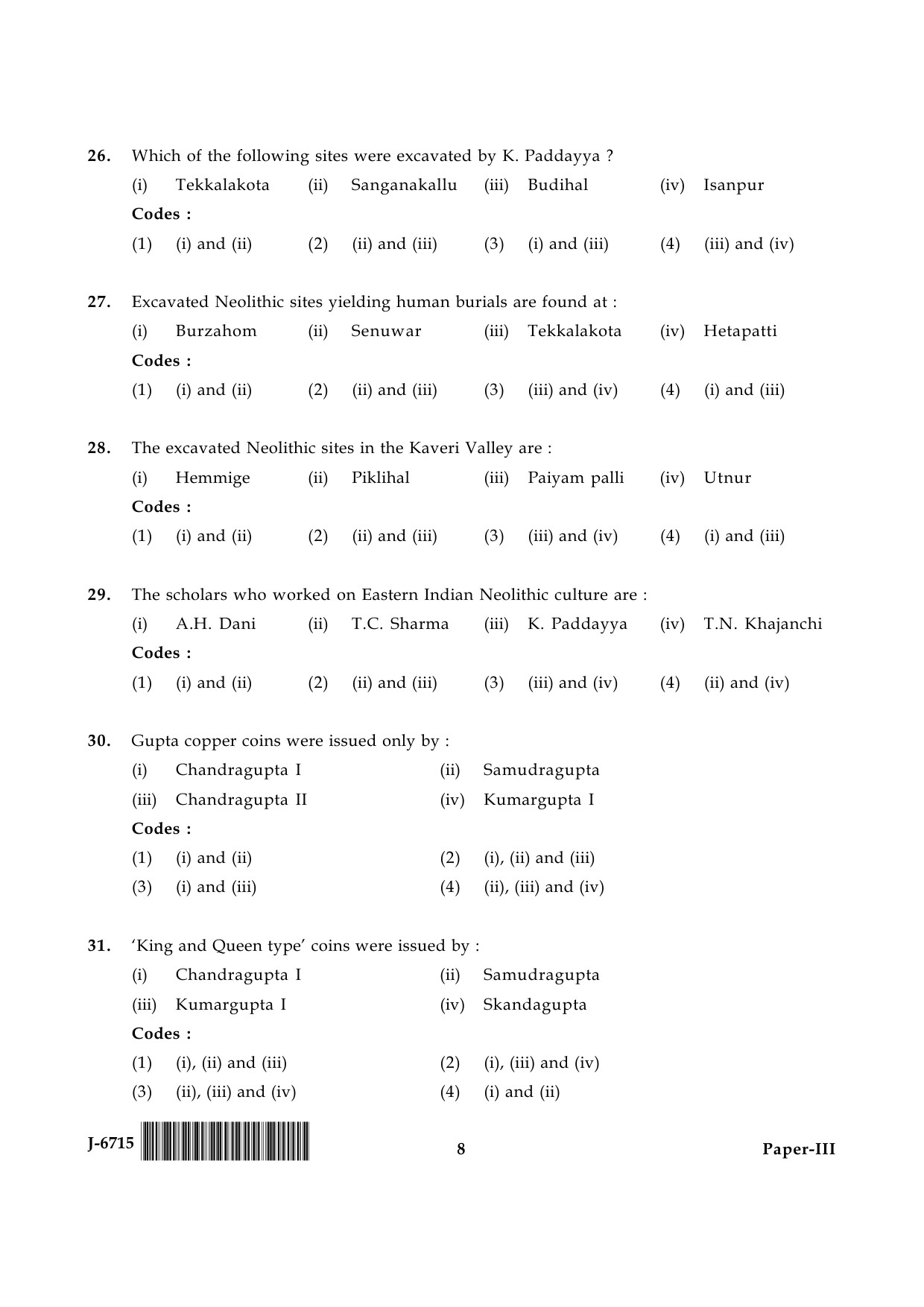 UGC NET Archaeology Question Paper III June 2015 8