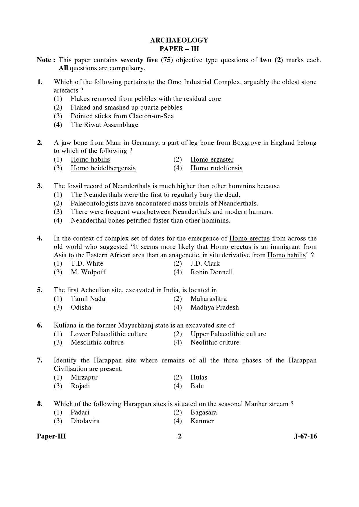 UGC NET Archaeology Question Paper III Set 2 July 2016 2