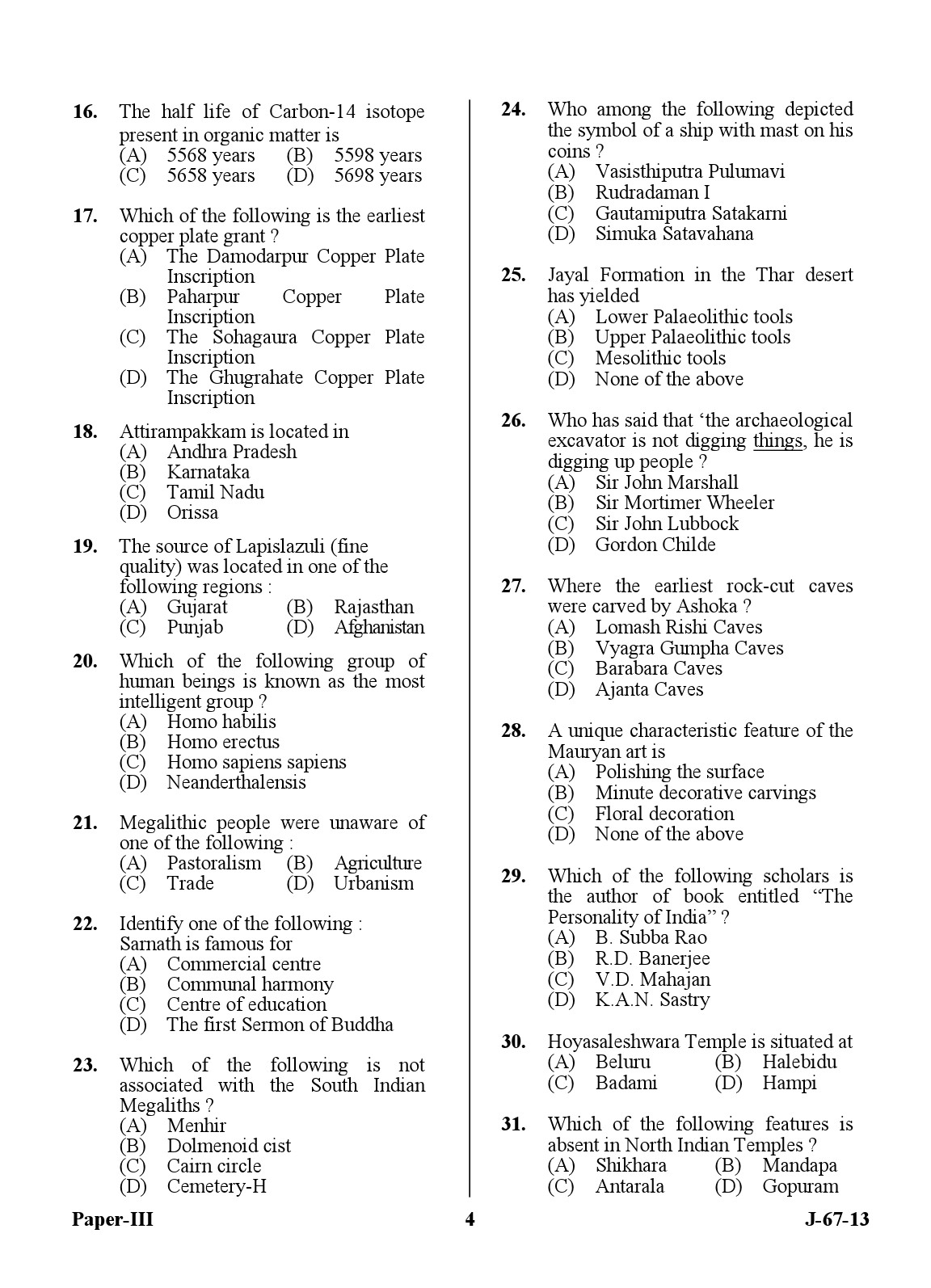 UGC NET Archaeology Question Paper III Set 2 June 2013 4