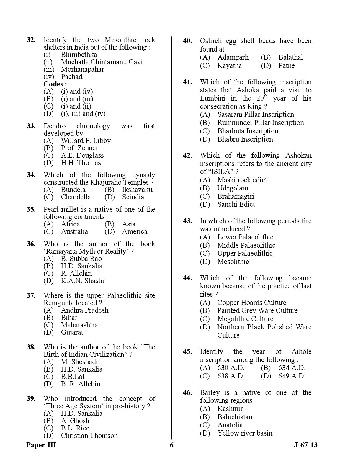 UGC NET Archaeology Question Paper III Set 2 June 2013 6