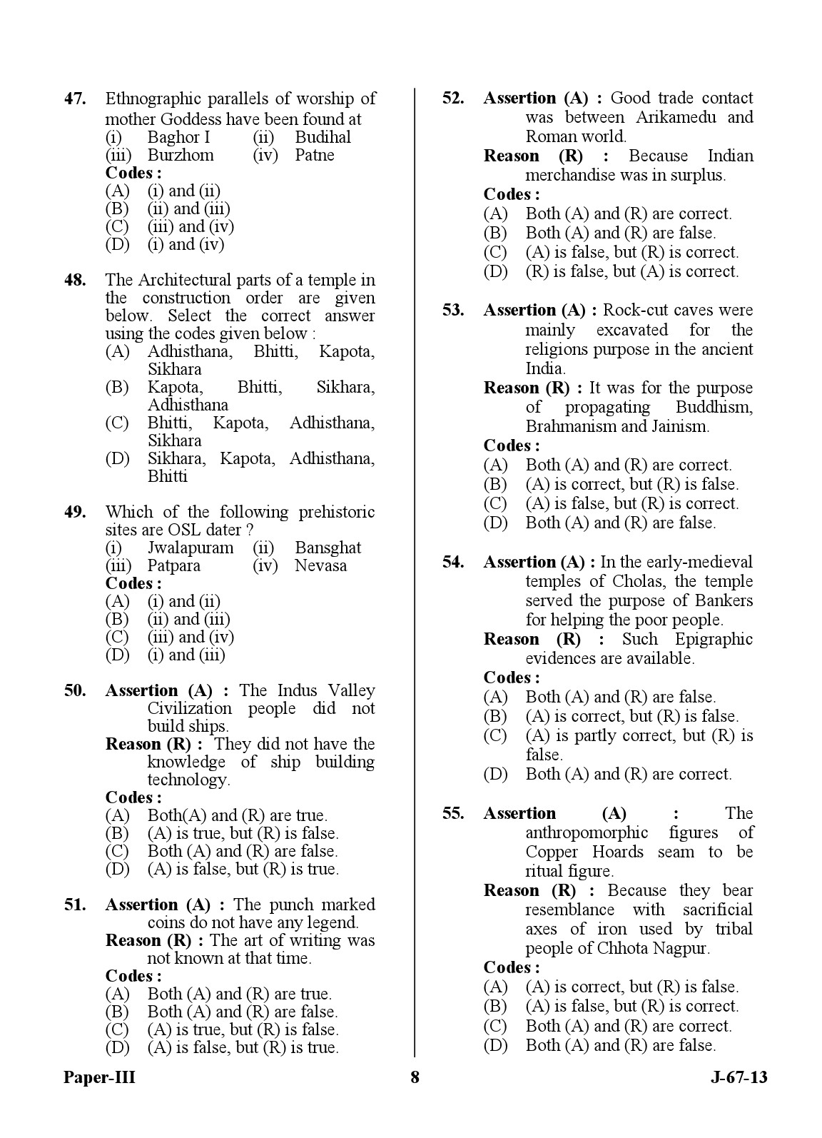 UGC NET Archaeology Question Paper III Set 2 June 2013 8