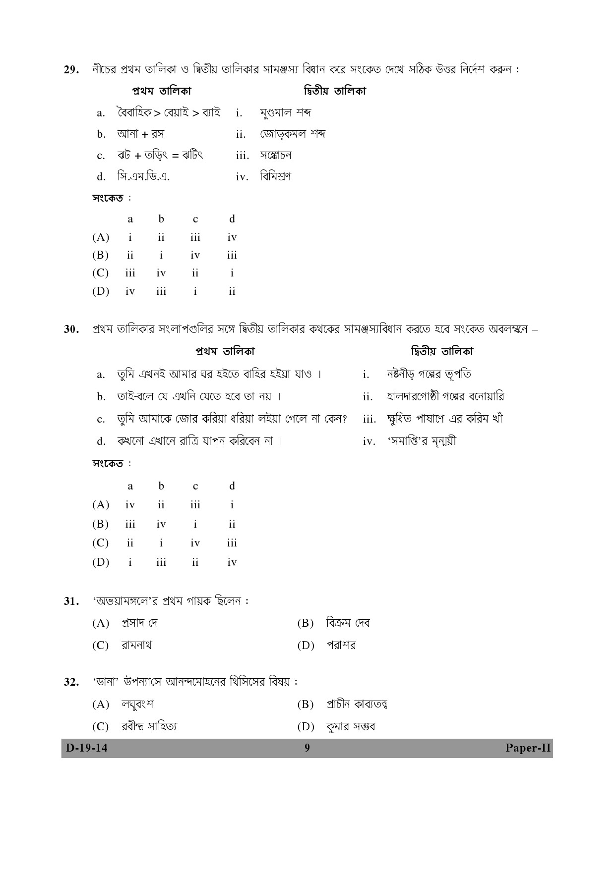 UGC NET Bengali Question Paper II December 2014 9