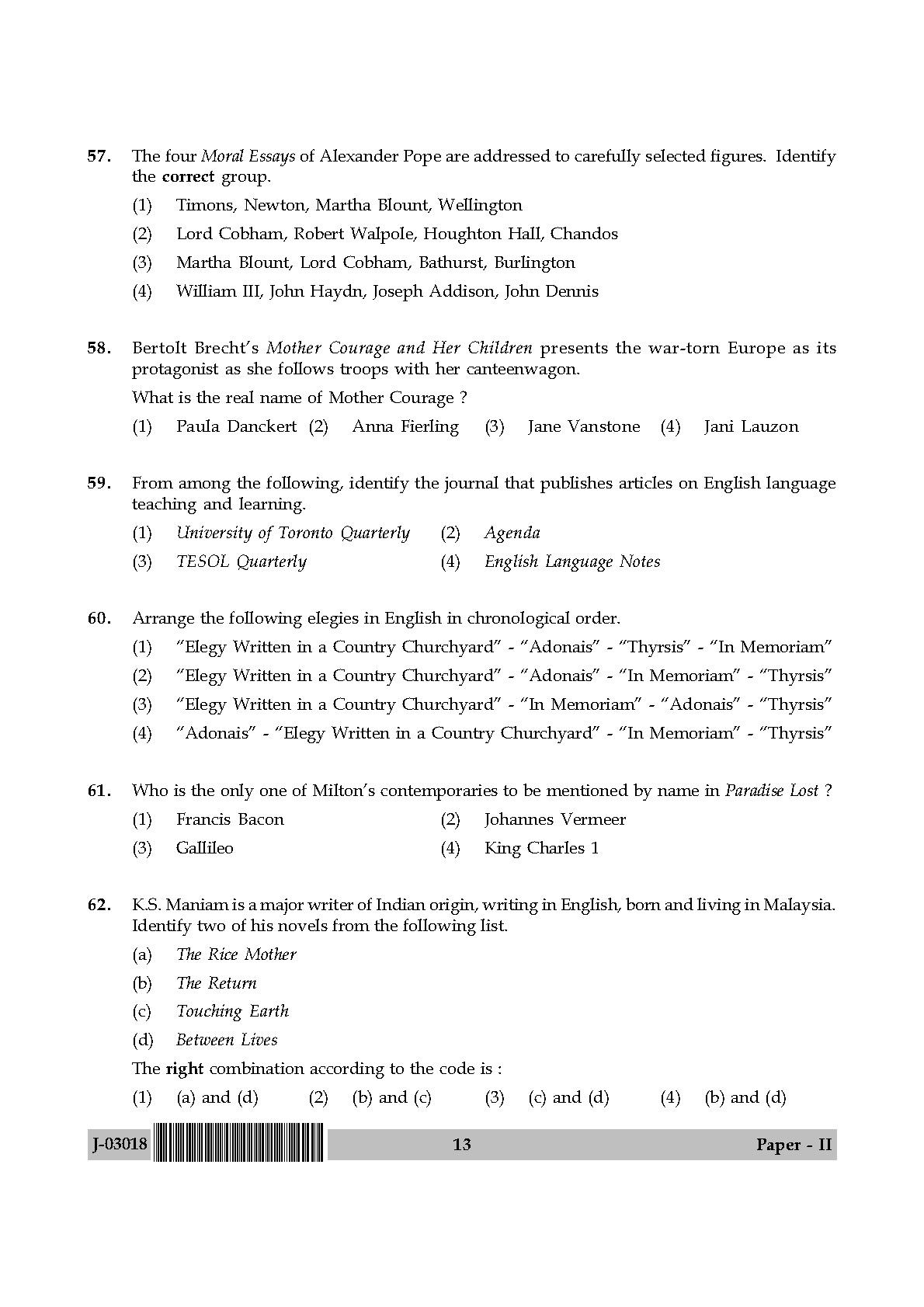 UGC Net English Paper II July 2018 13