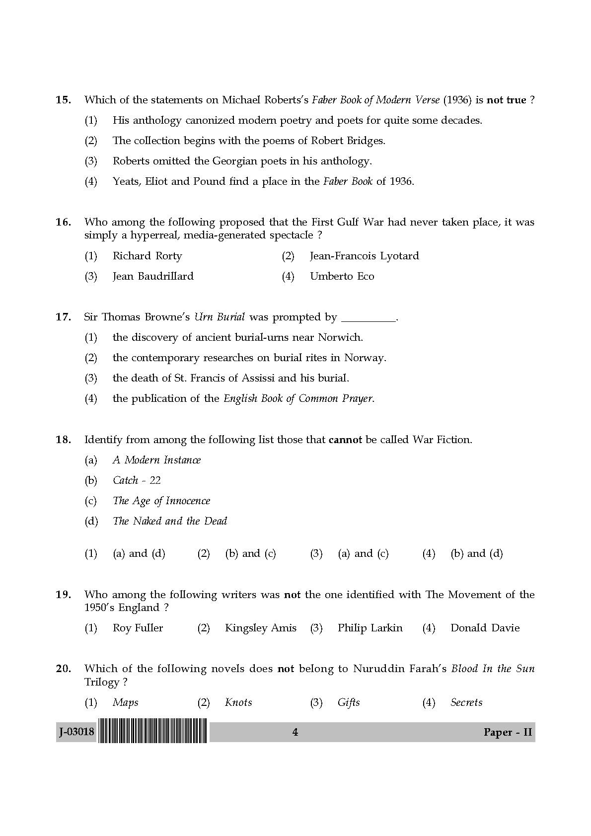 UGC Net English Paper II July 2018 4