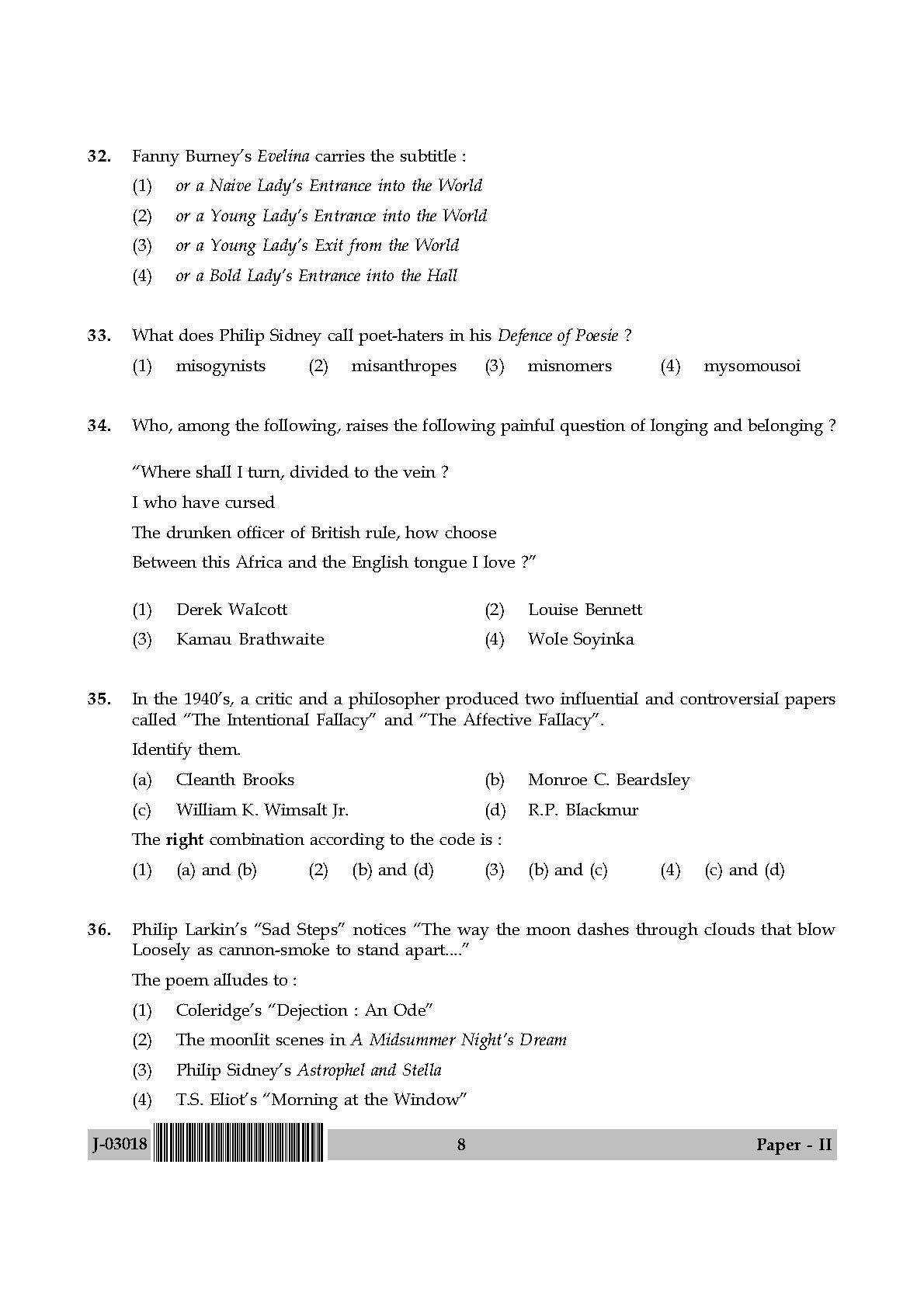 UGC Net English Paper II July 2018 8