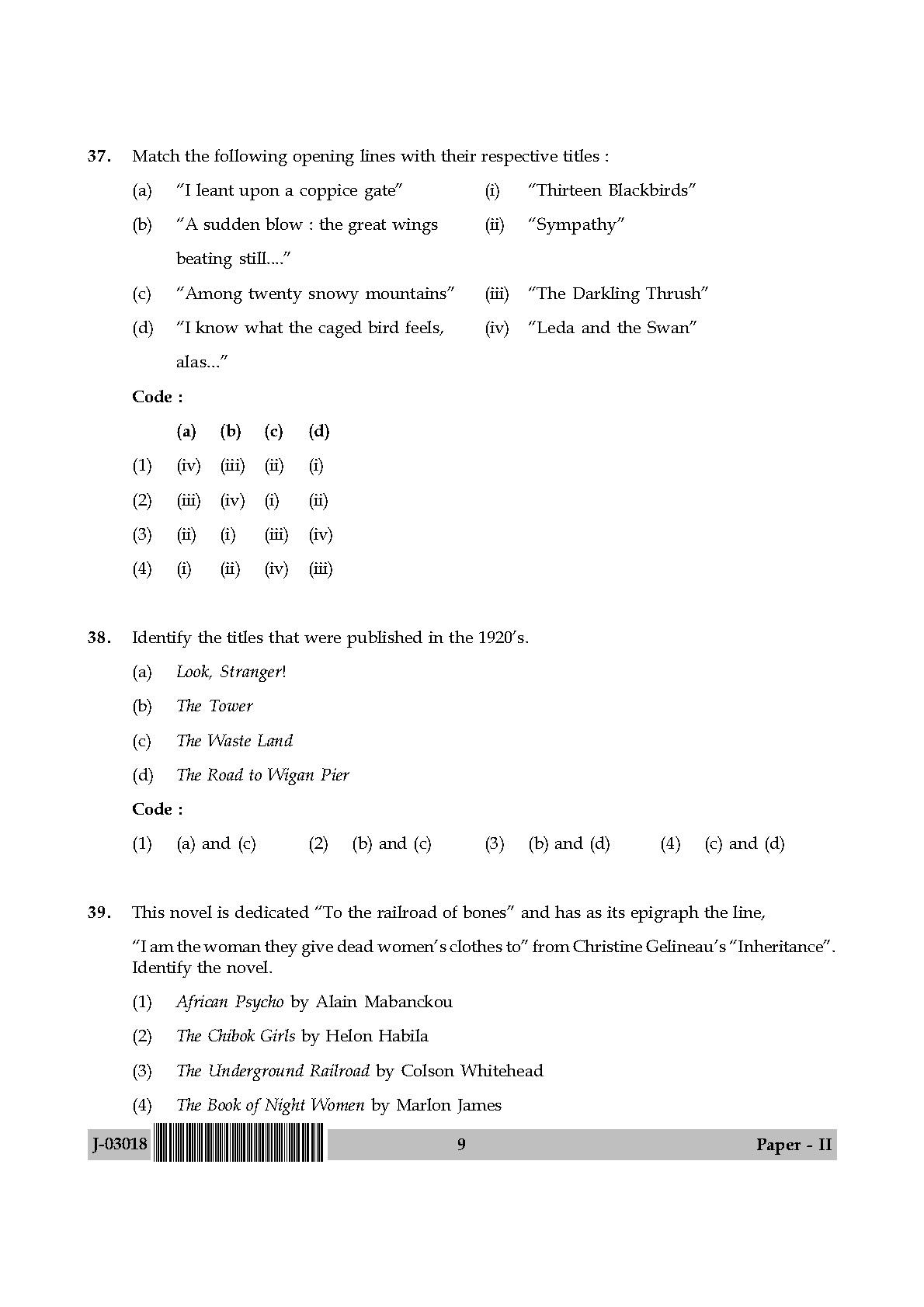 UGC Net English Paper II July 2018 9