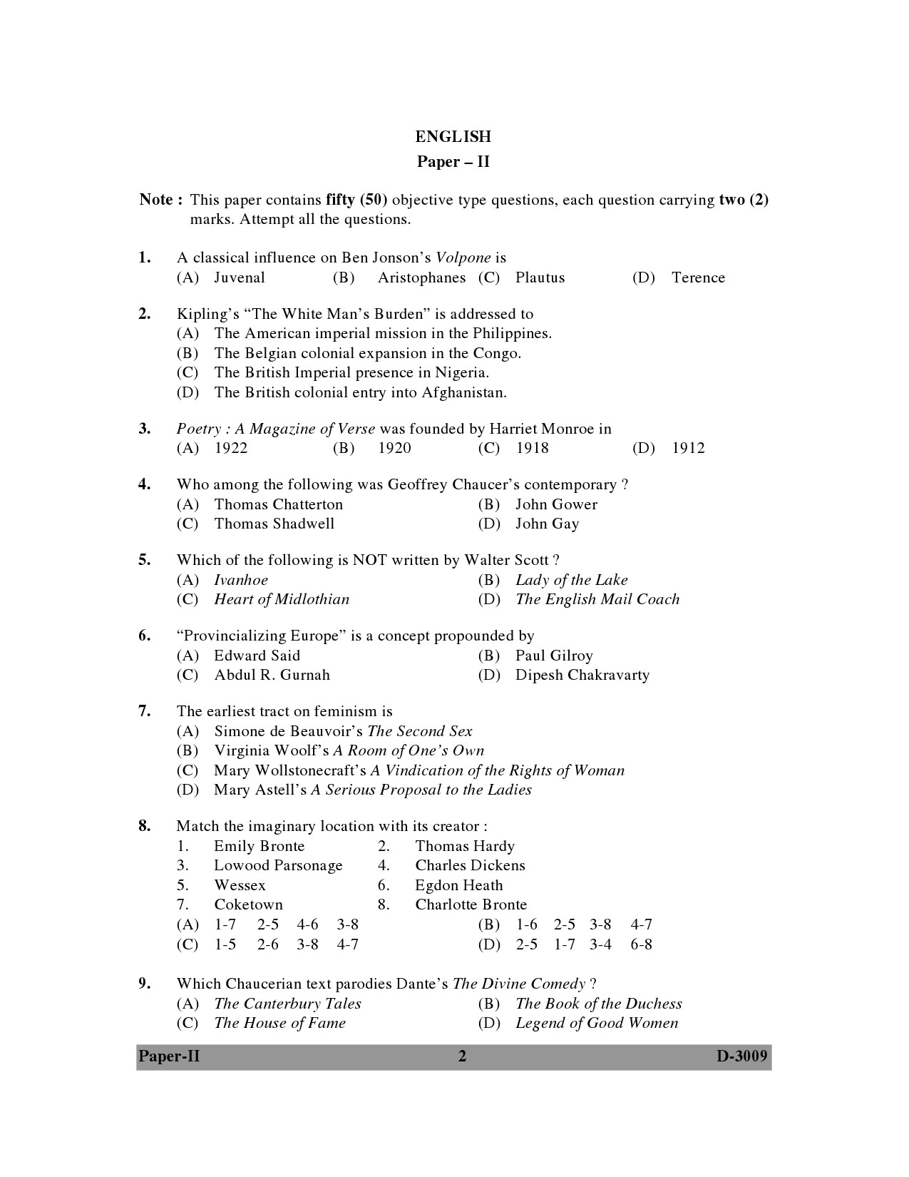 UGC NET English Question Paper II December 2009 2