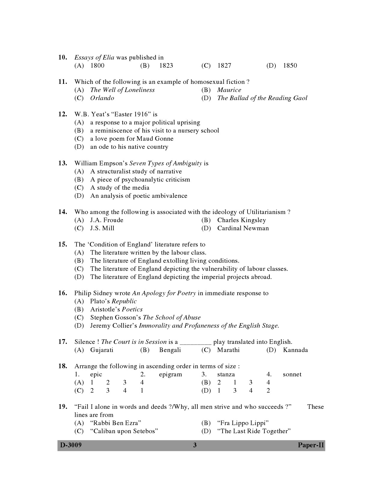 UGC NET English Question Paper II December 2009 3