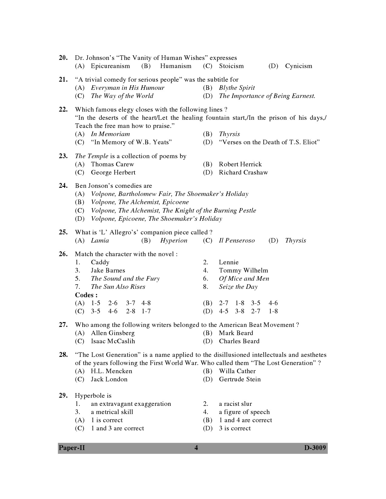 UGC NET English Question Paper II December 2009 4