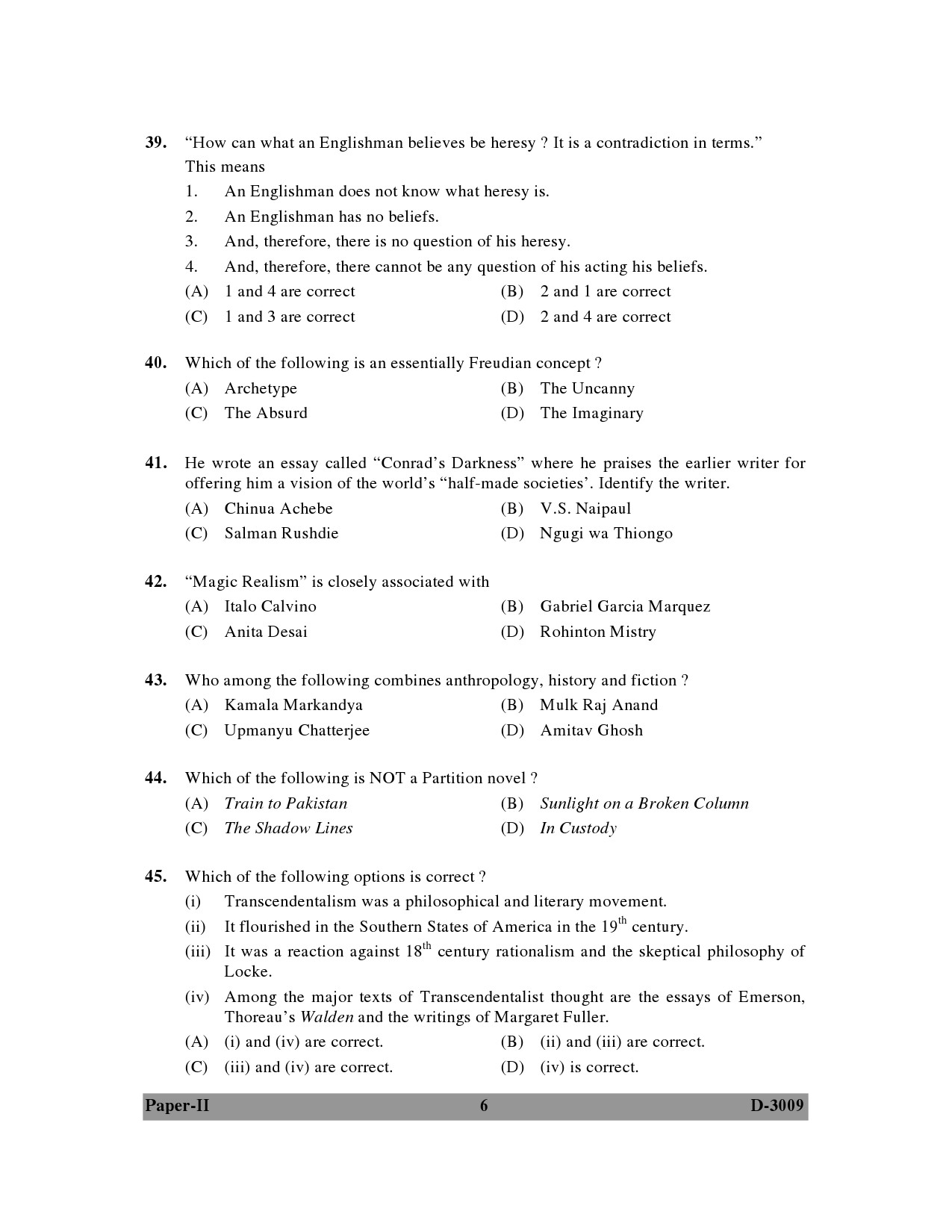 UGC NET English Question Paper II December 2009 6