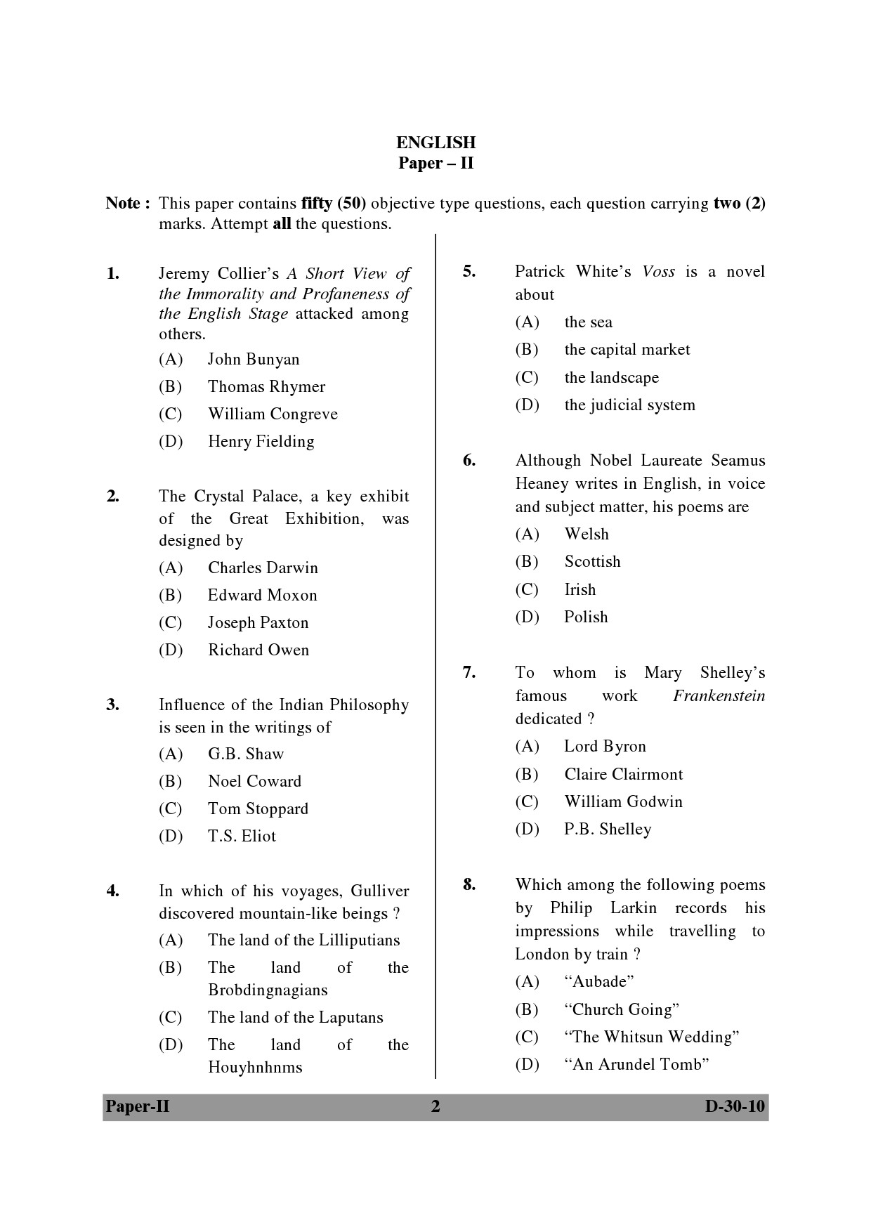 UGC NET English Question Paper II December 2010 2