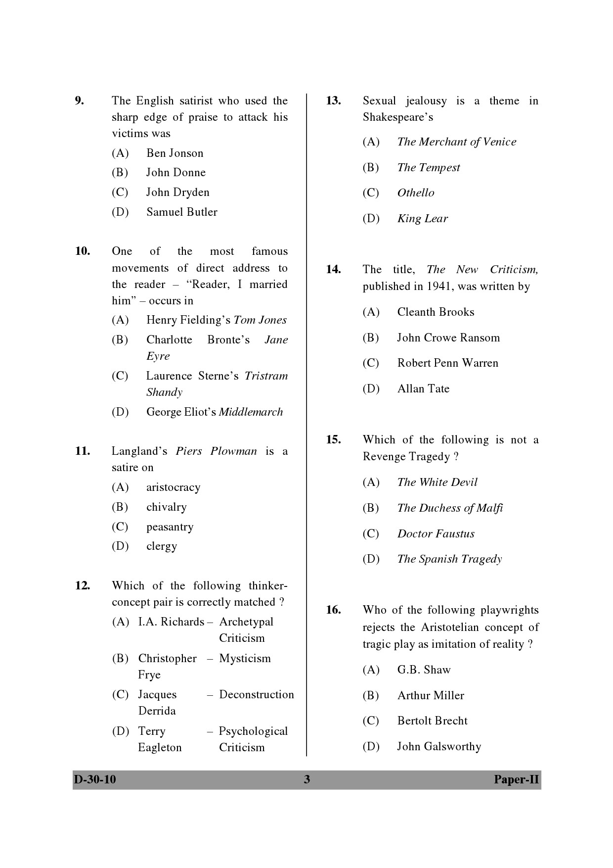 UGC NET English Question Paper II December 2010 3