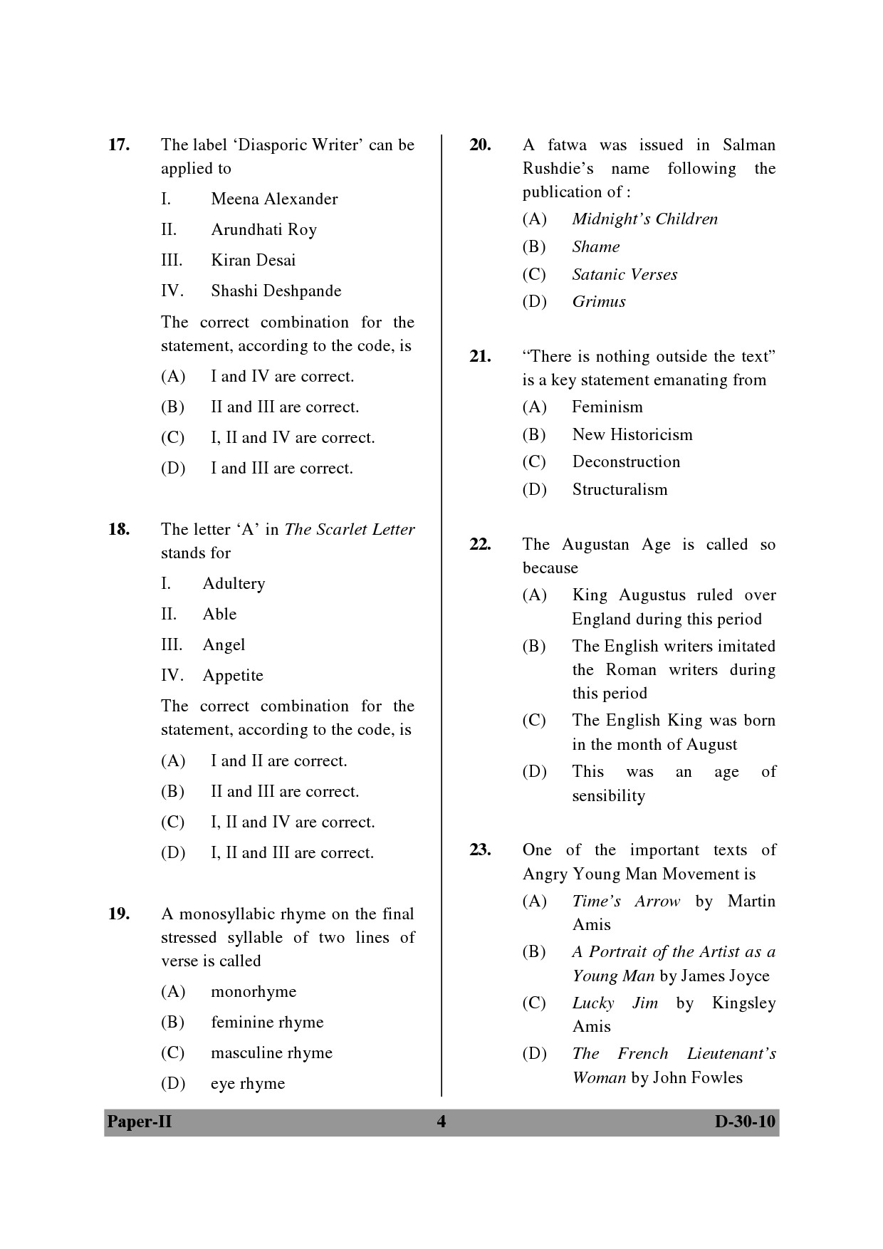 UGC NET English Question Paper II December 2010 4