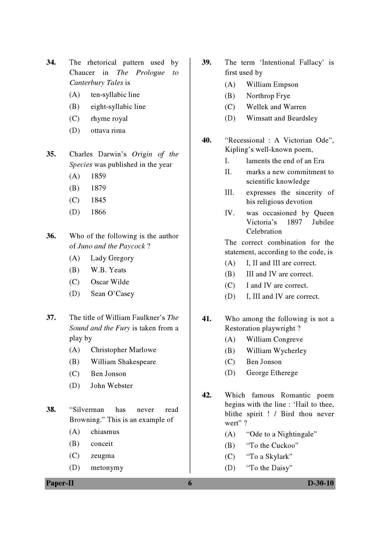 UGC NET English Question Paper II December 2010 6