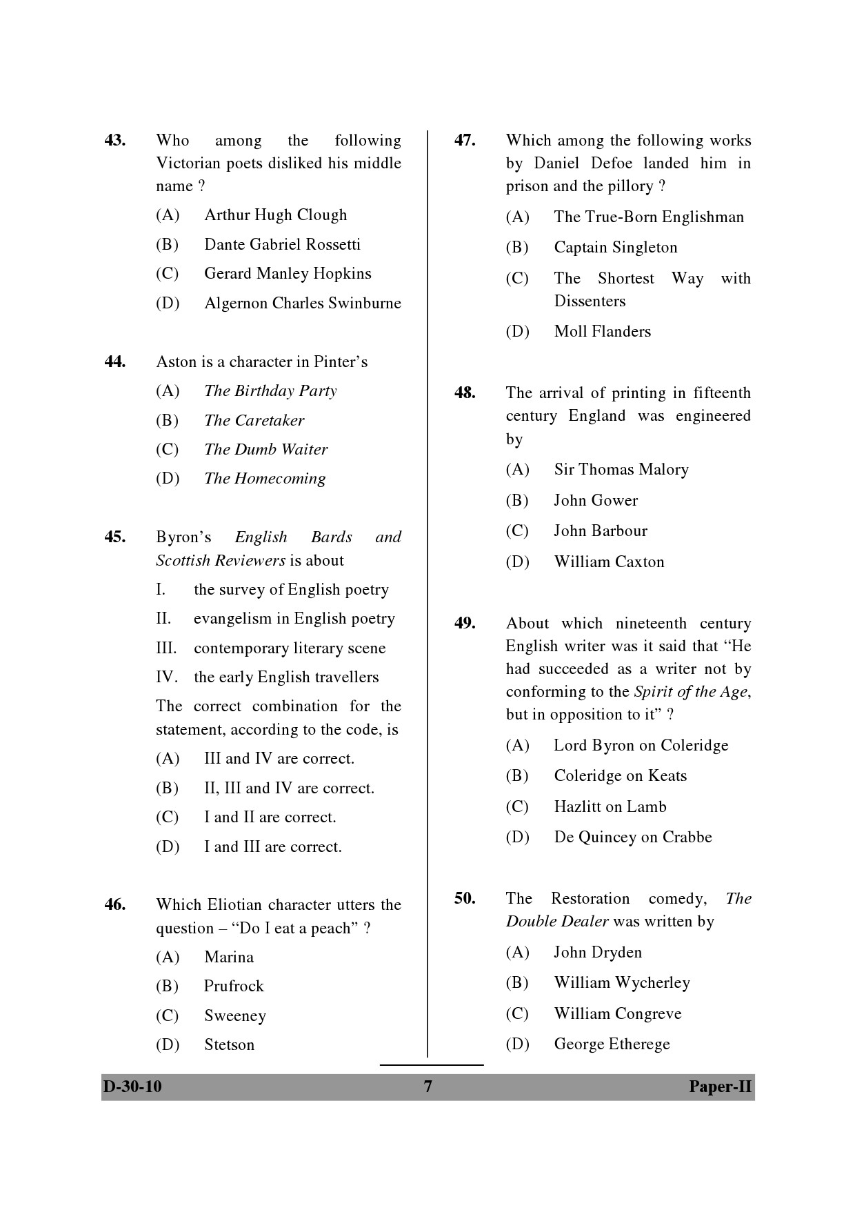 UGC NET English Question Paper II December 2010 7