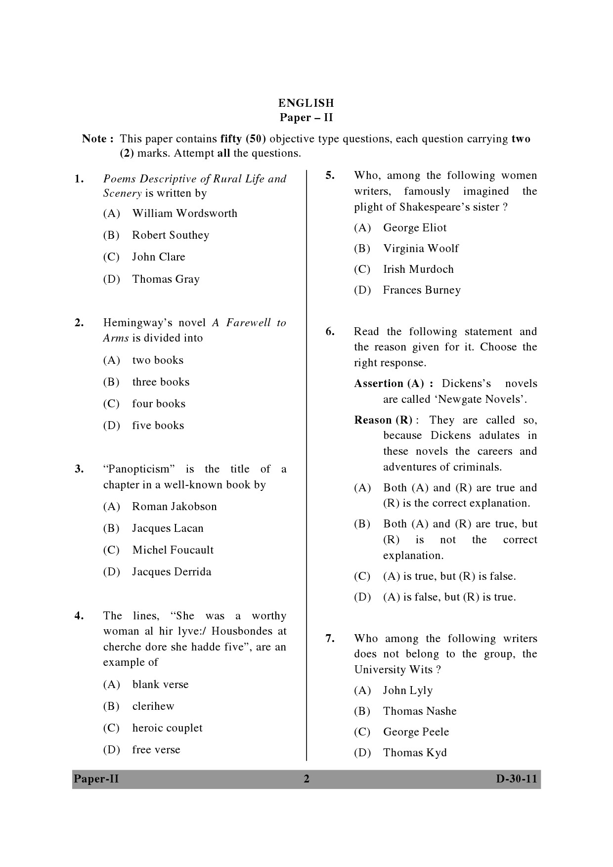 UGC NET English Question Paper II December 2011 2