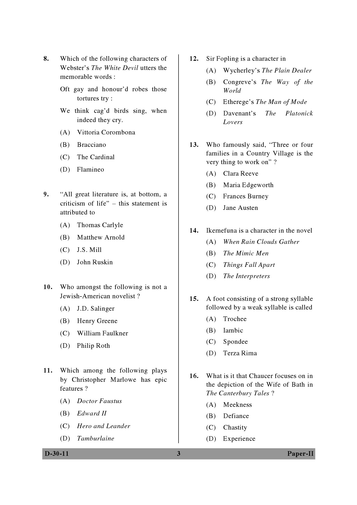 UGC NET English Question Paper II December 2011 3