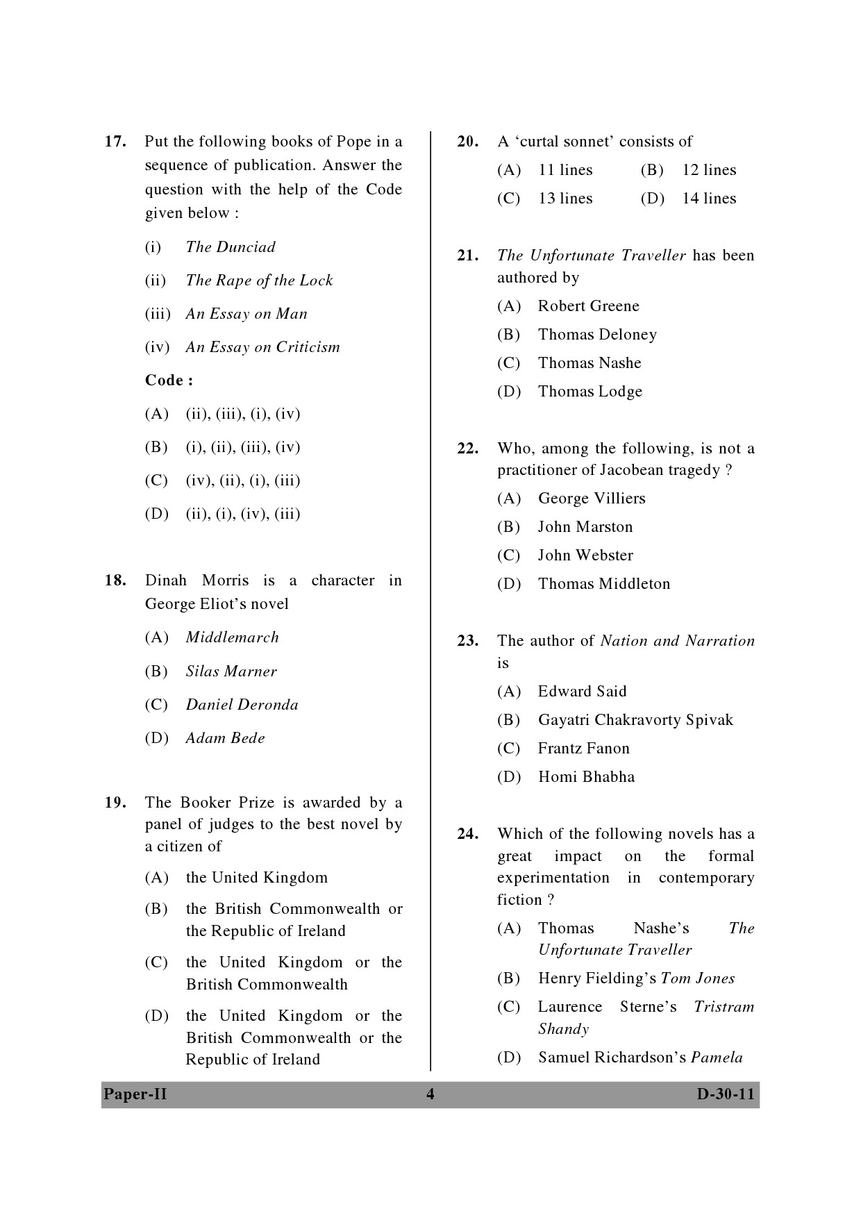 UGC NET English Question Paper II December 2011 4