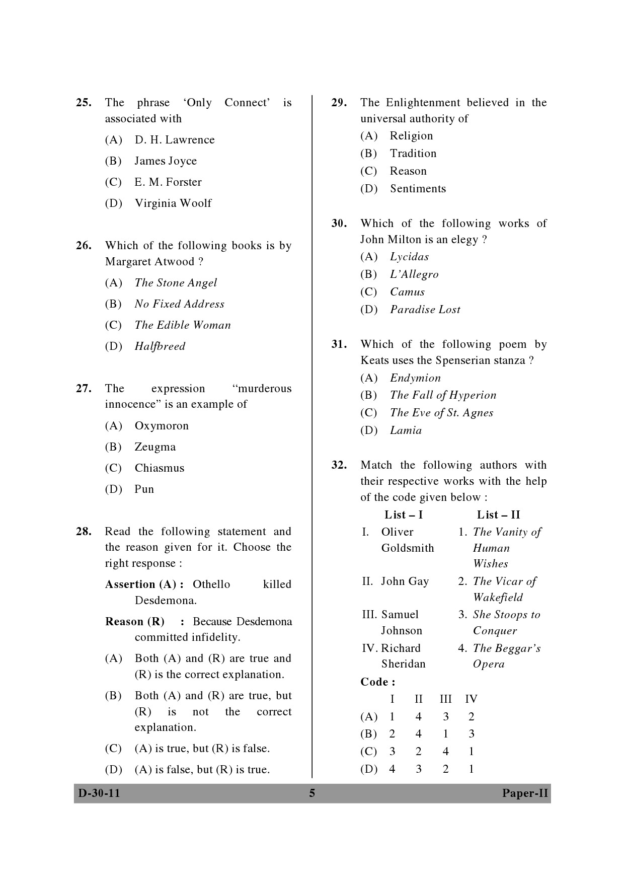 UGC NET English Question Paper II December 2011 5