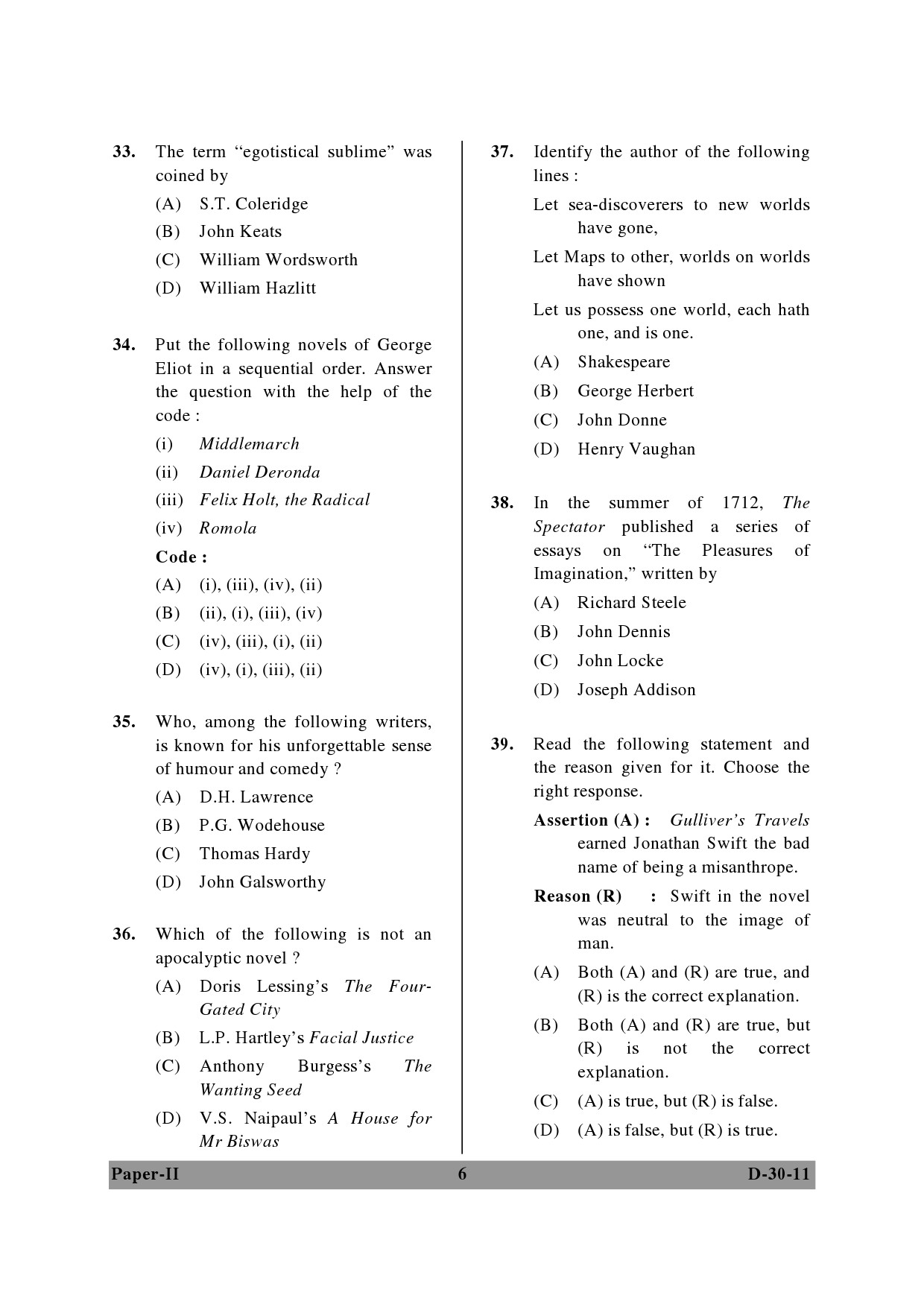 UGC NET English Question Paper II December 2011 6