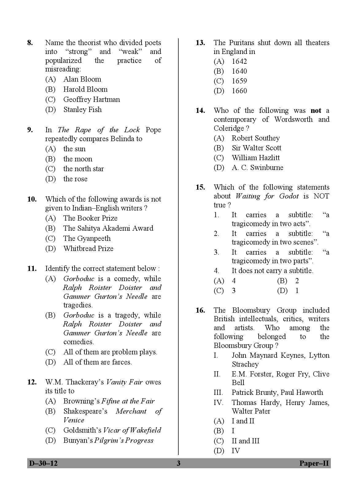 UGC NET English Question Paper II December 2012 3