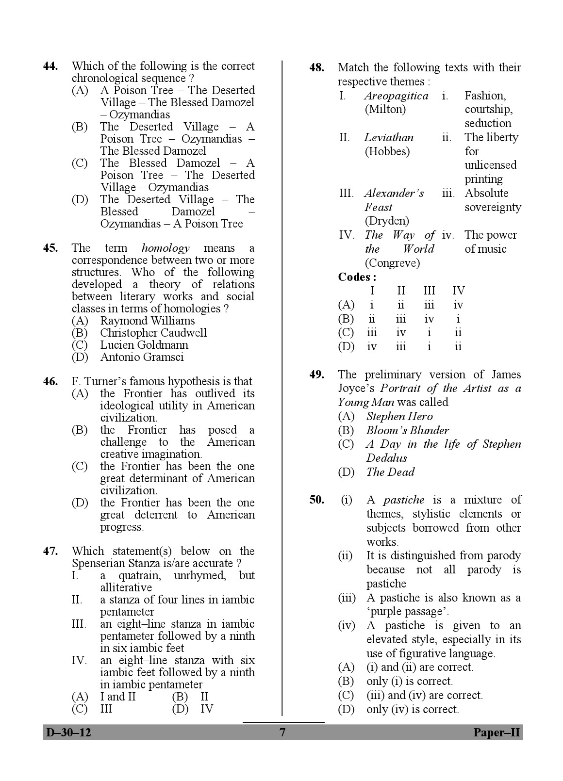 UGC NET English Question Paper II December 2012 7