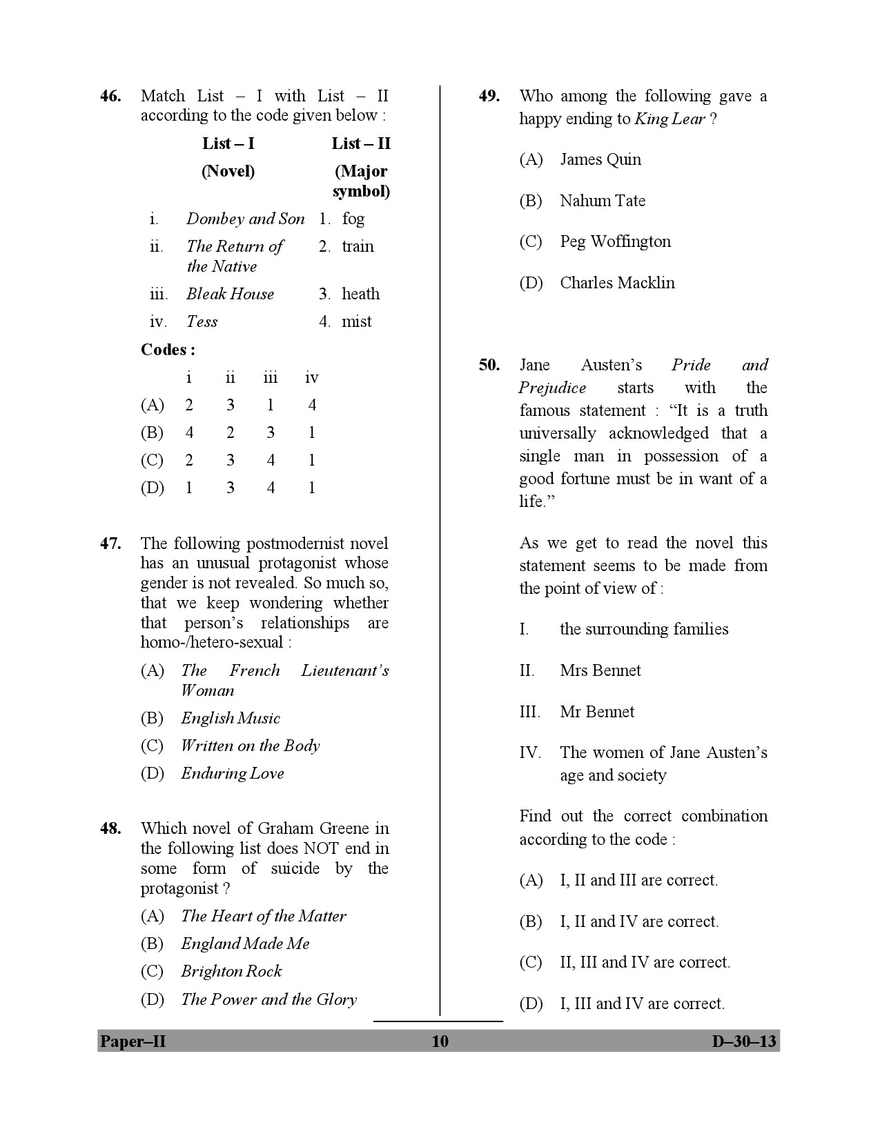 UGC NET English Question Paper II December 2013 10