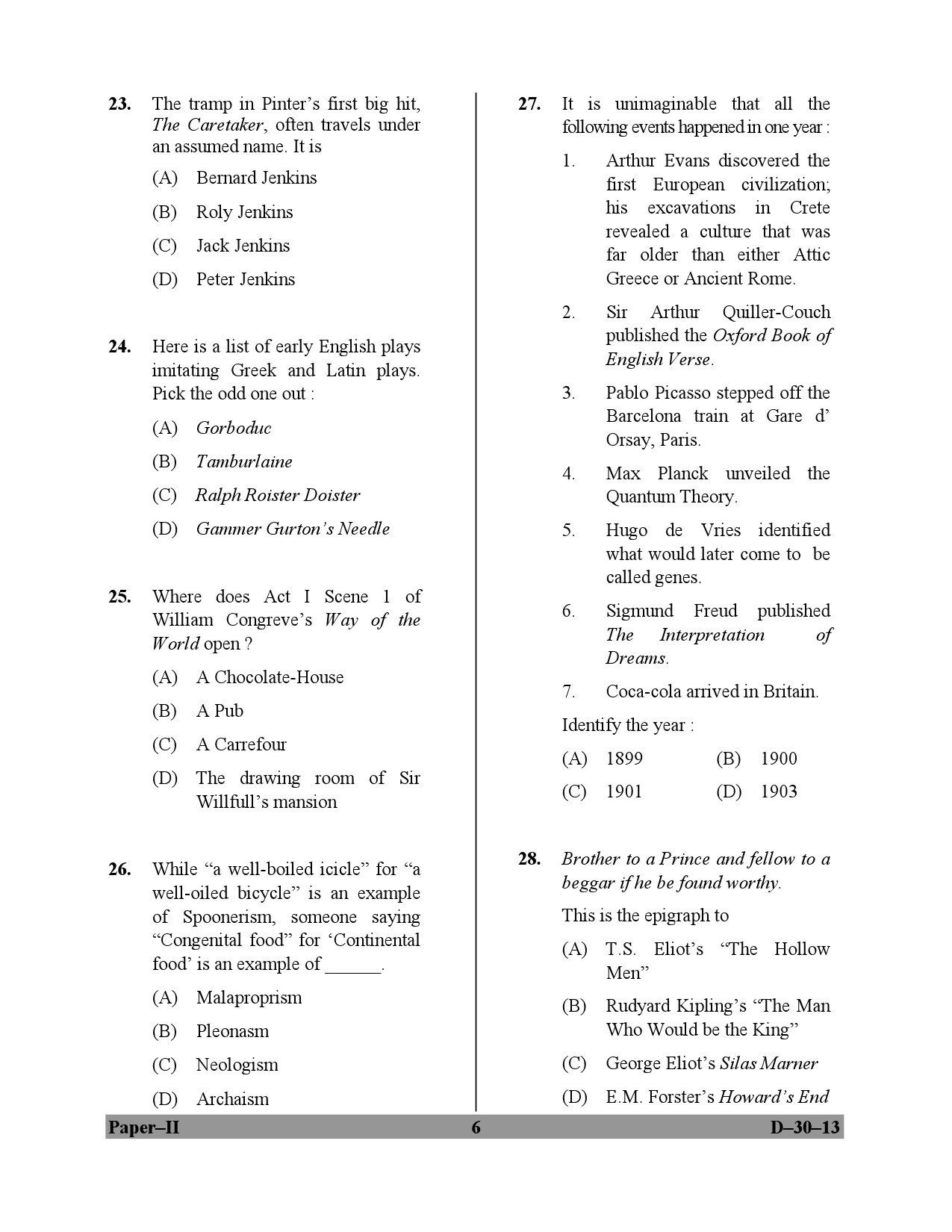 UGC NET English Question Paper II December 2013 6