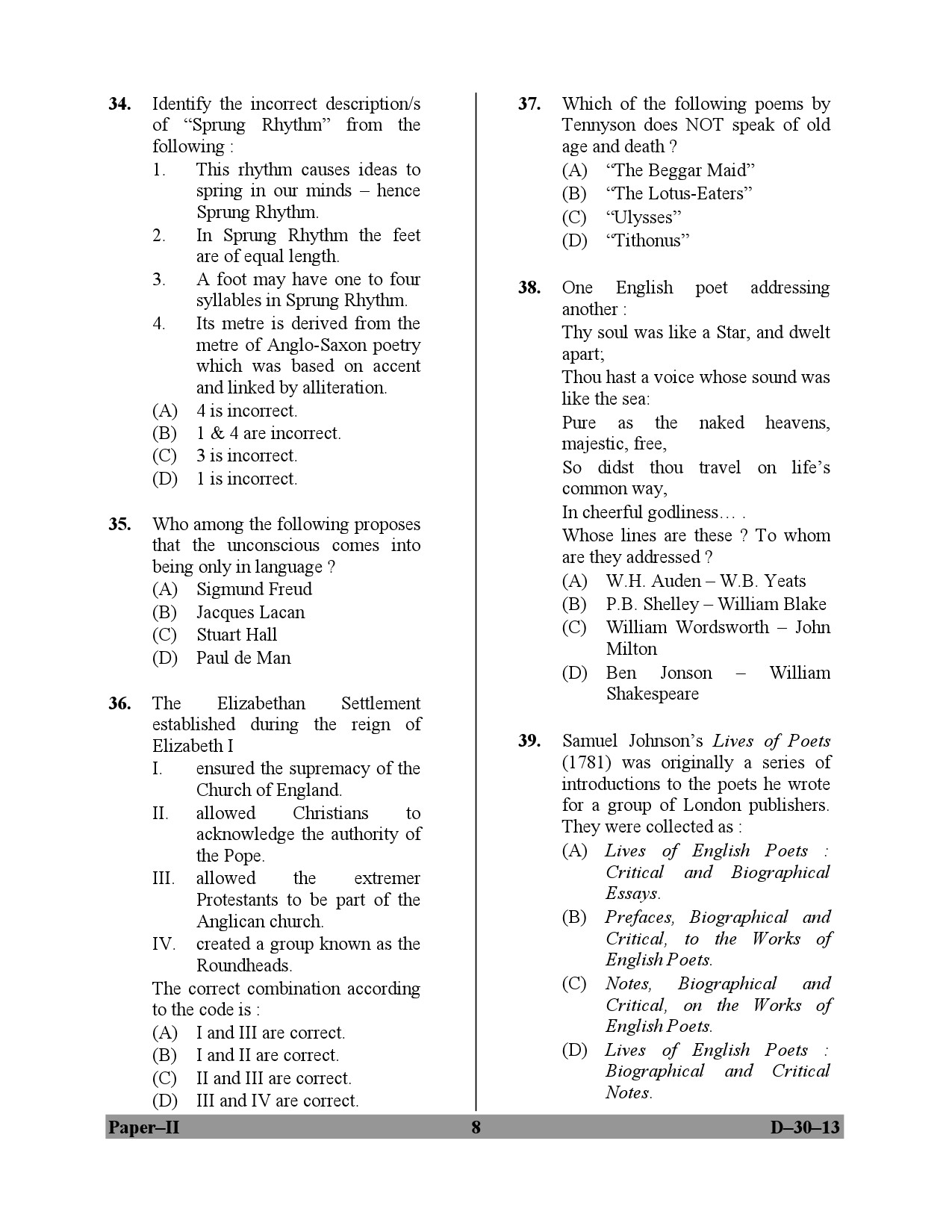 UGC NET English Question Paper II December 2013 8